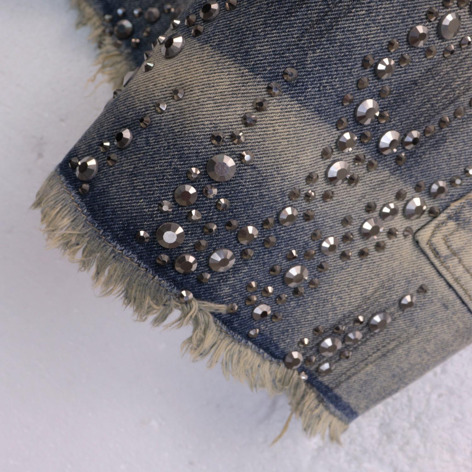 Hiphop Street Flame Rhinestone Five-point Denim Shorts Product Image