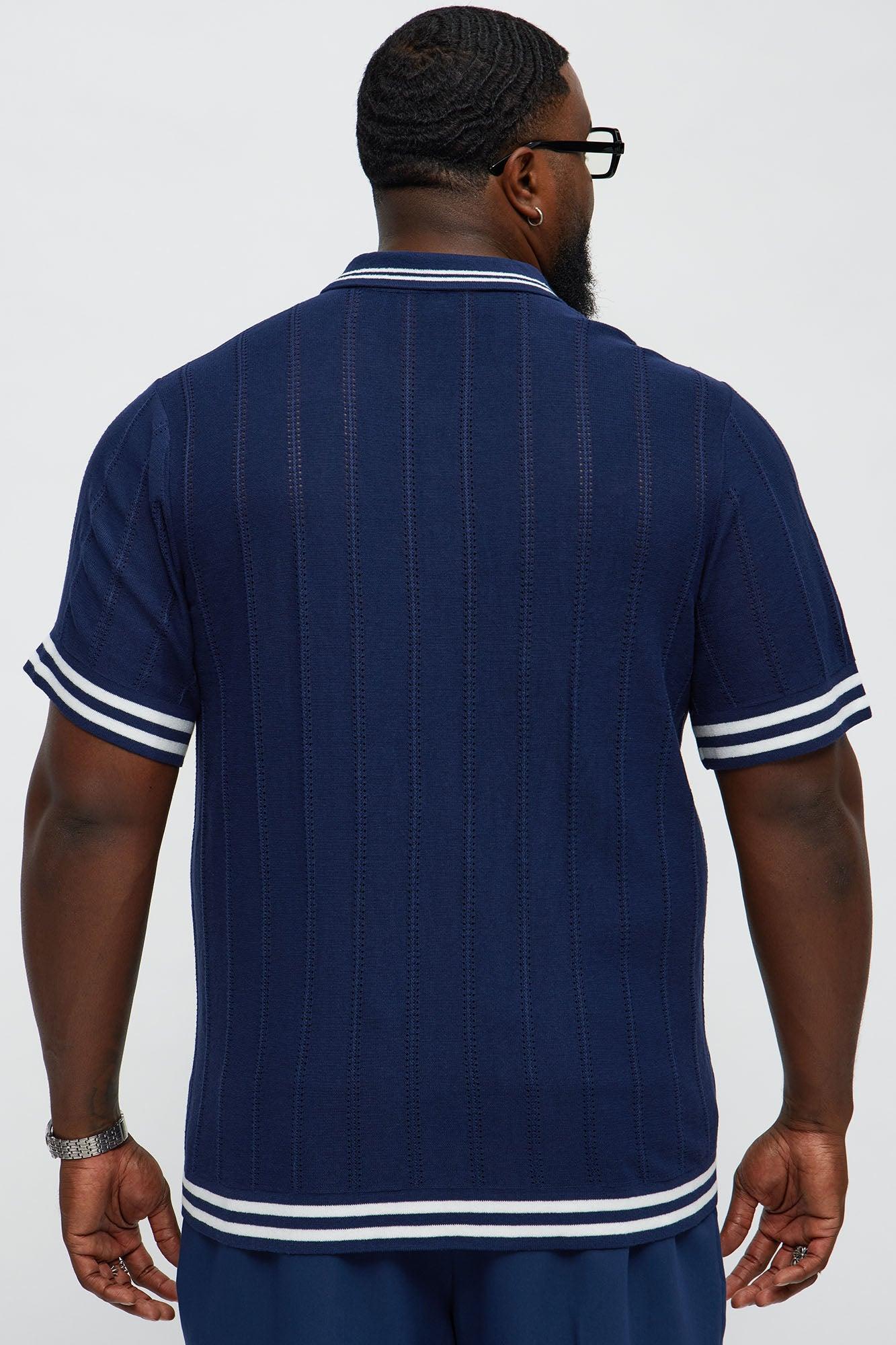 Grant Knitted Pointelle Sweater Polo - Navy/Multi Product Image