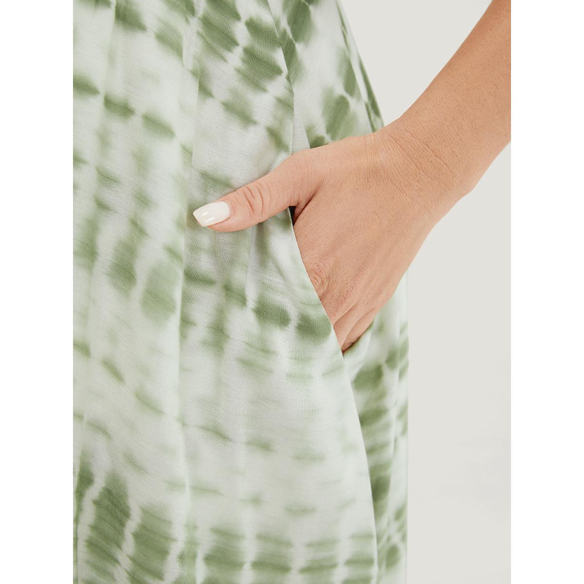 Plus Size Tie Dye Surplice Neck Pocket Frill Trim Dress LightGreen Women Vacation Wrap V-neck Short sleeve Curvy Knee Dress BloomChic 22-24/3X Product Image