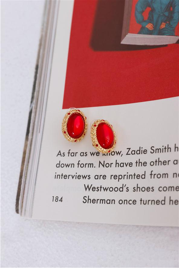 18k Gold Plated Velvet Ruby Gems Earrings Gold Product Image