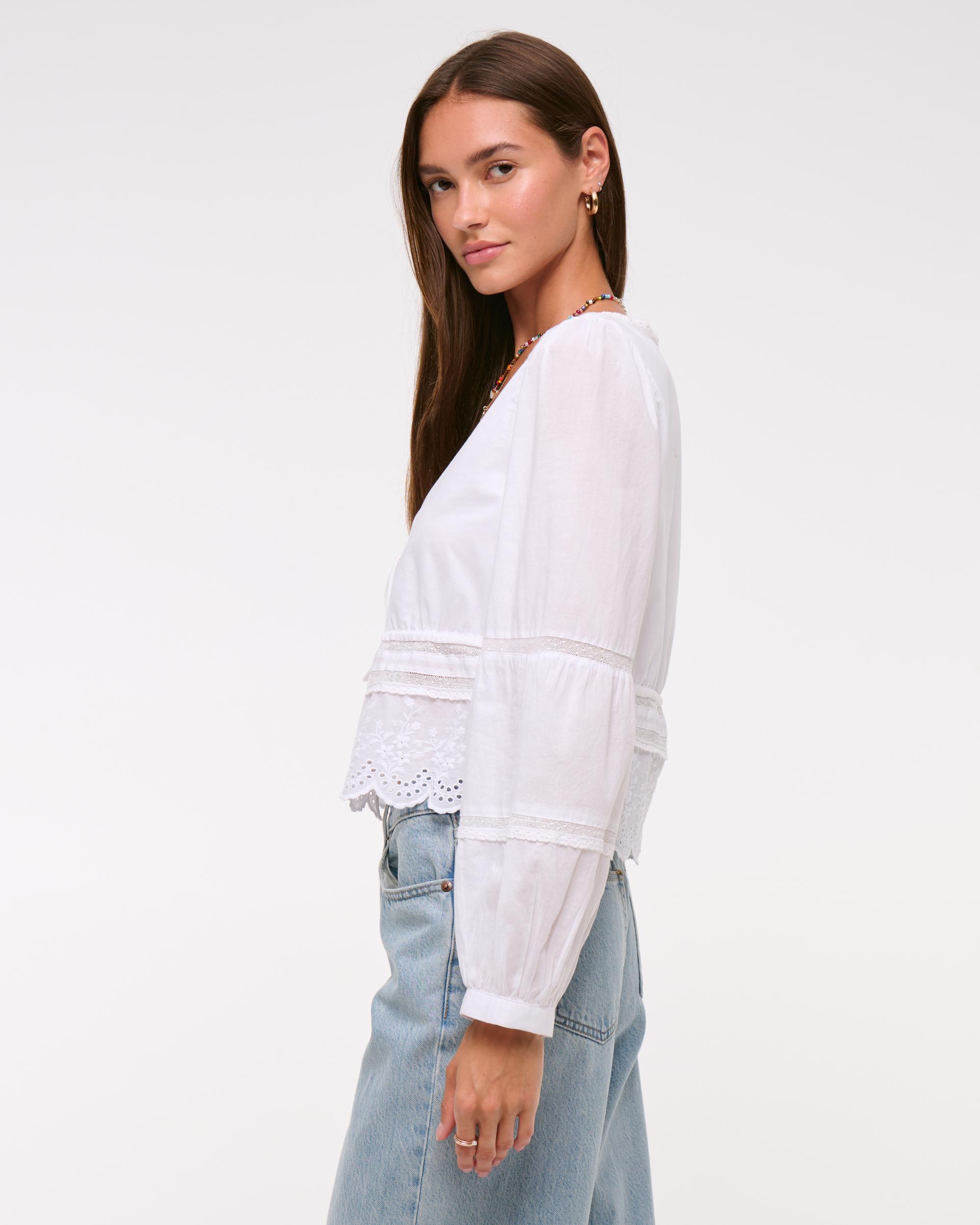 Long-Sleeve Lace Tie-Front Top Product Image