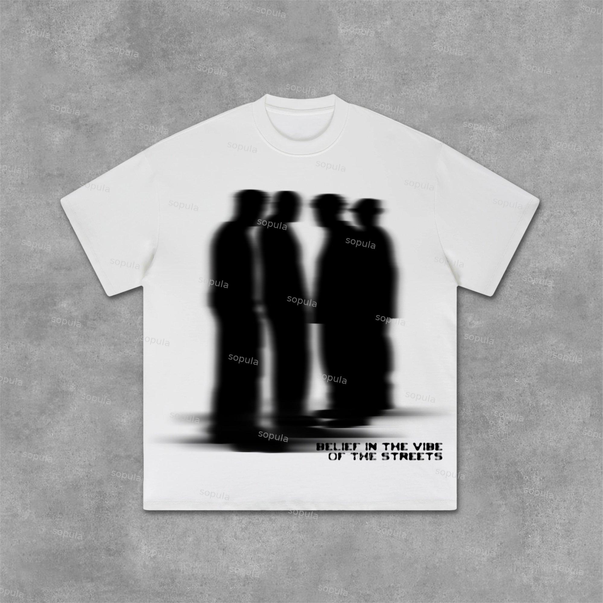 Sopula Street Atmosphere Virtual Shadow Characters Shadow Graphic Cotton T-Shirt Product Image