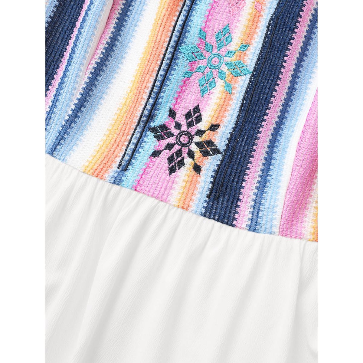 Plus Size Floral Embroidered Woven Ribbon Patchwork Dress Ivory Women Resort Woven ribbon&lace trim Round Neck Sleeveless Curvy BloomChic 30/6X Product Image