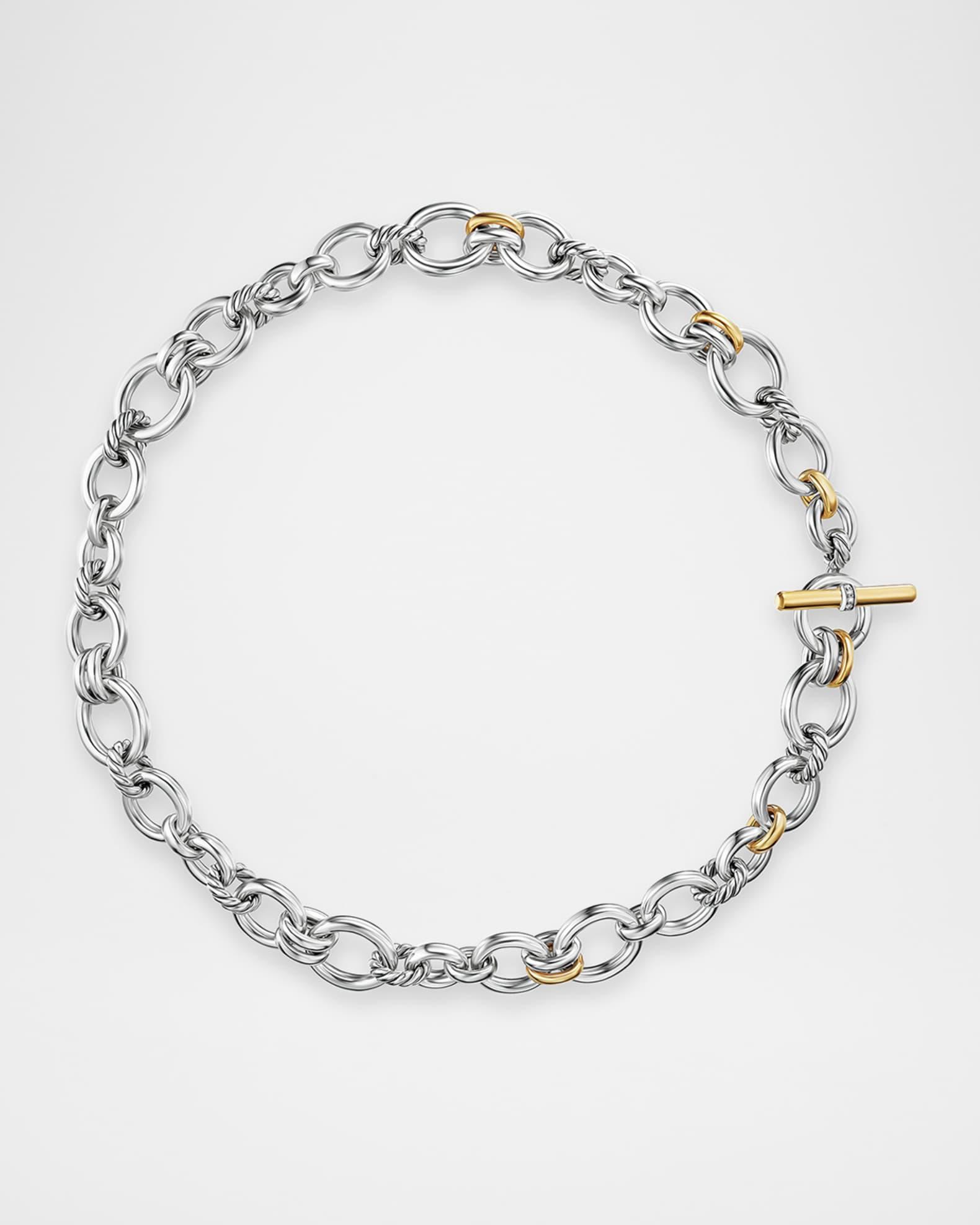 DY Mercer Chain Necklace with Diamonds and 18K Gold in Silver, 20mm Product Image