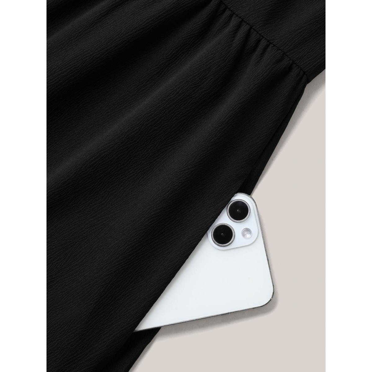 Plus Size Colorful Stripes Textured Pockets Midi Dress Black Women Flat collar with V-notch Short sleeve Curvy BloomChic 18-20/2X Product Image