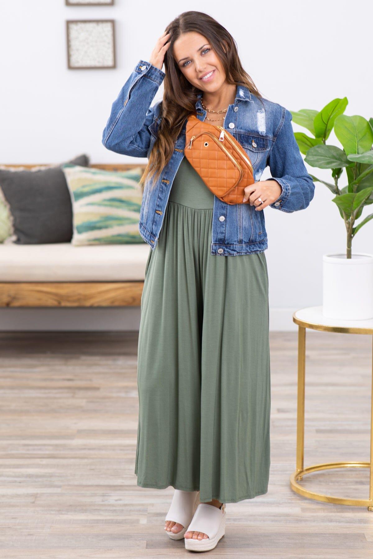 Olive Fit and Flare Wide Leg Jumpsuit Product Image