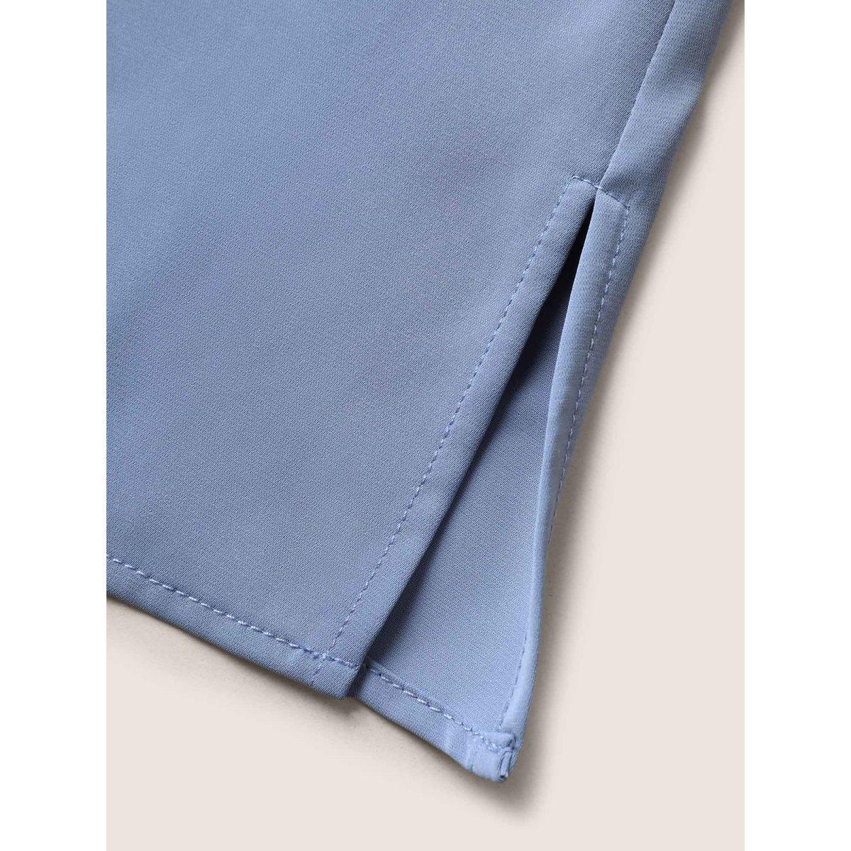 Plus Size Stone Keyhole Metal Chain Detail Ruffle Sleeve Blouse Women Work From Home Short sleeve Round Neck Work Blouses BloomChic 22-24/3X Product Image