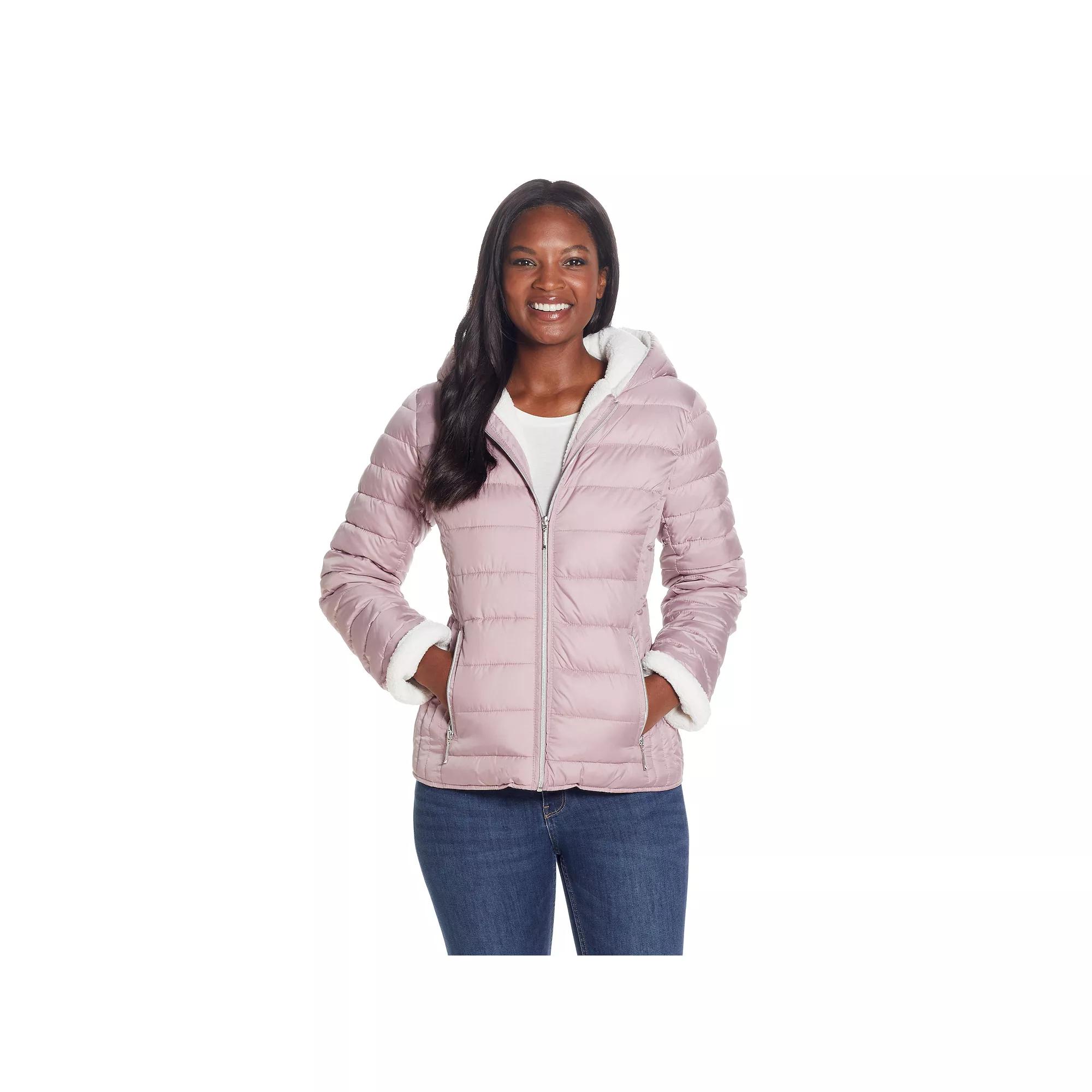Women's Weathercast Hood Sherpa-Lined Puffer Jacket, Size: XL, Pink Pink Product Image