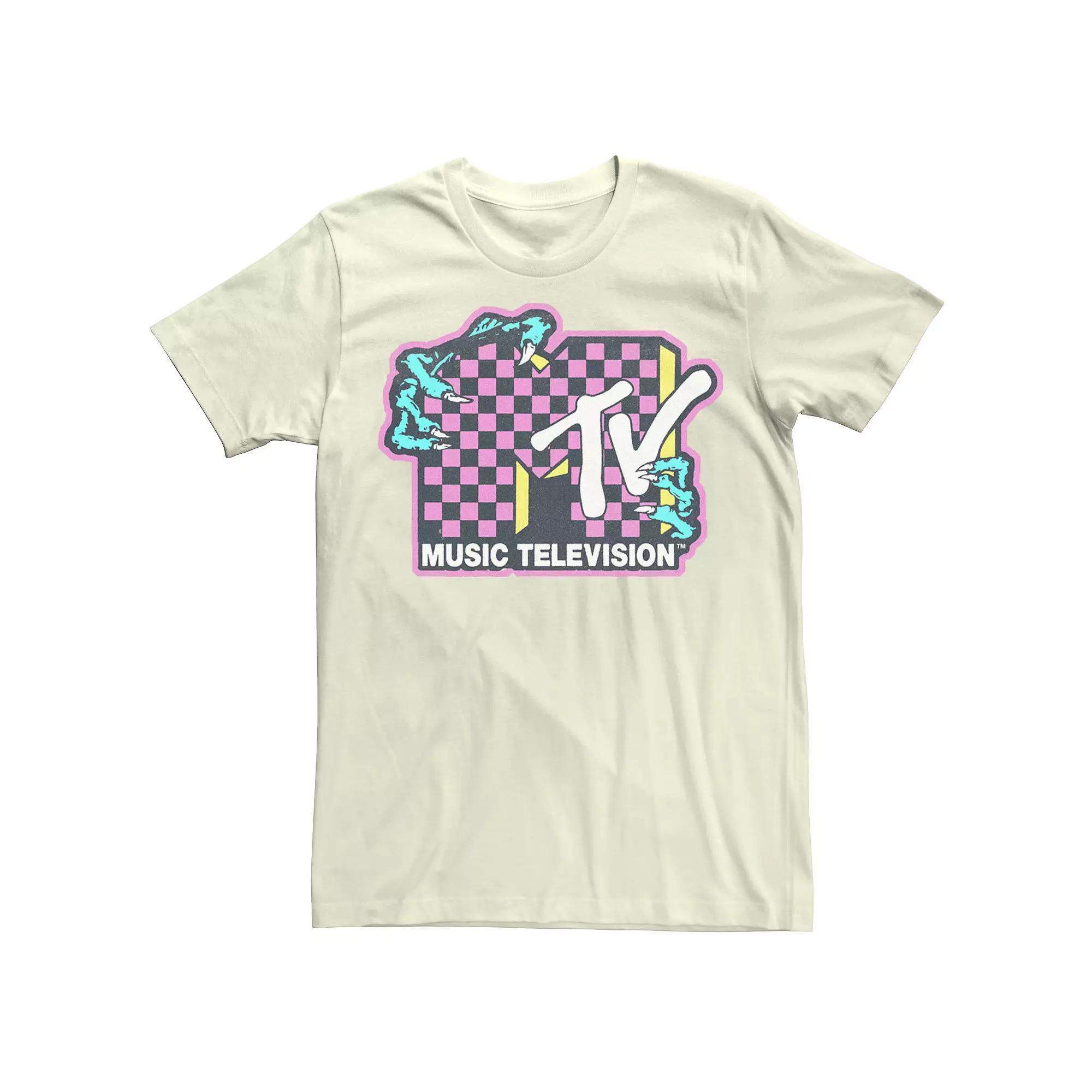 Men's MTV Checkered Faded Logo Zombie Hands Tee,  Product Image
