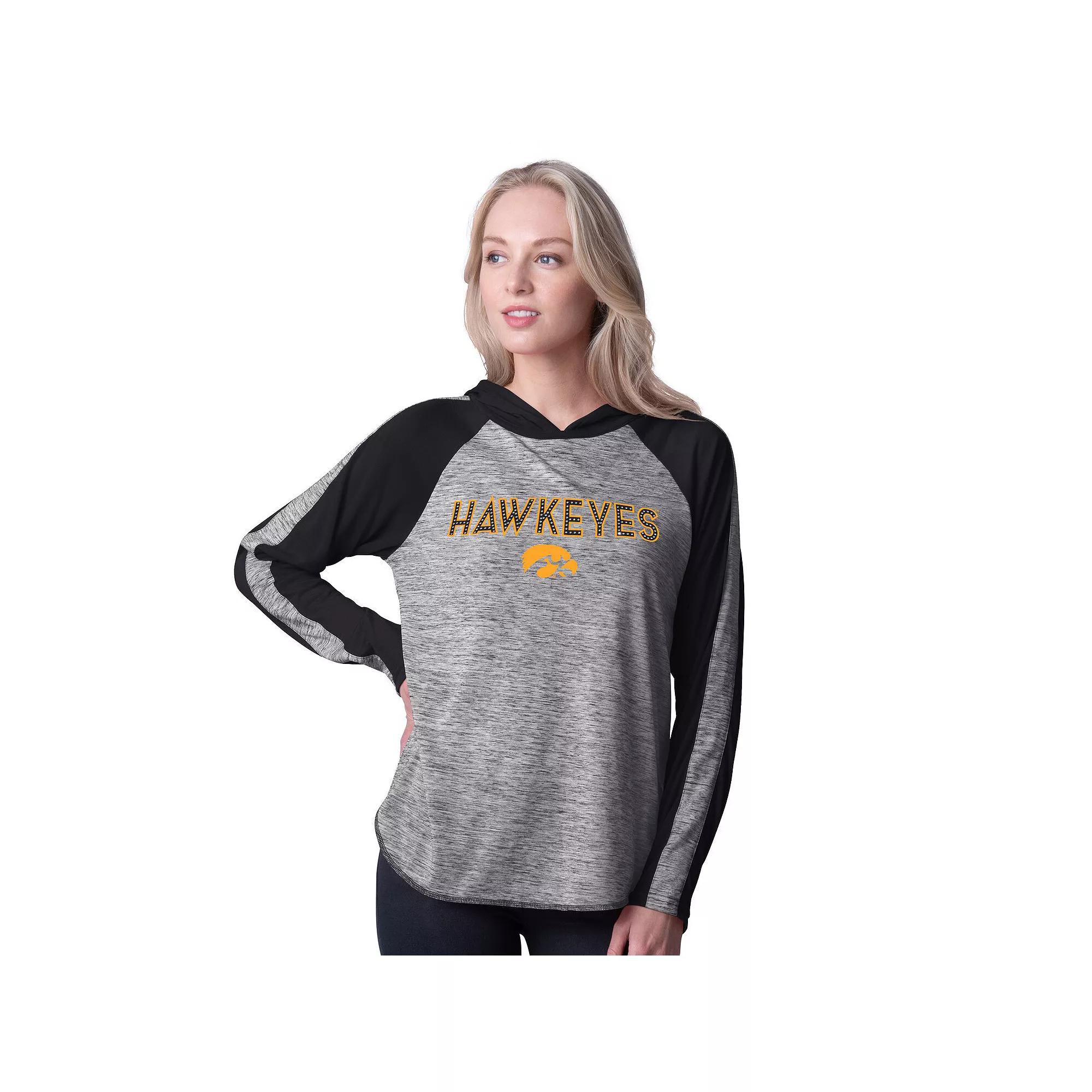 Women's G-III 4Her by Carl Banks Black Iowa Hawkeyes Underdog Bling Raglan Long Sleeve Hoodie T-Shirt, Size: XL Product Image