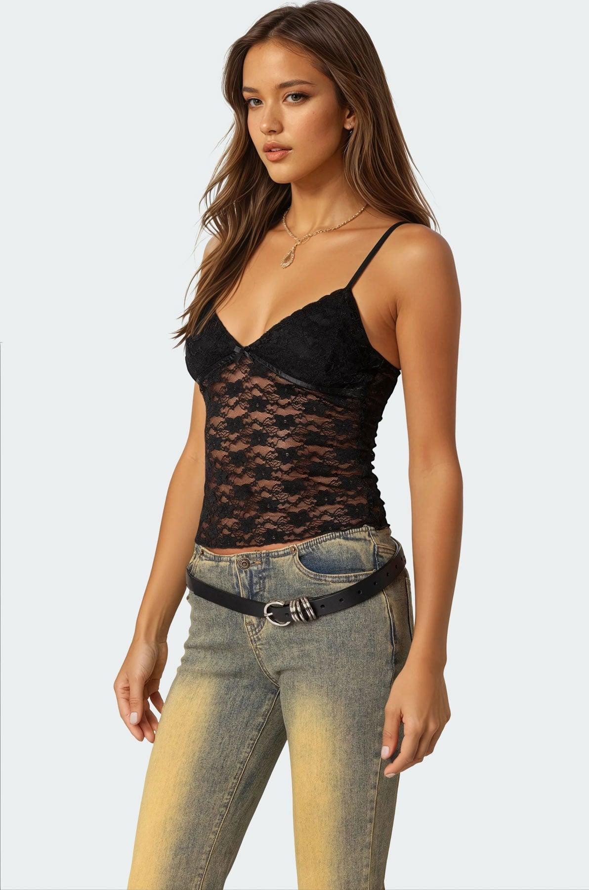 Eira Sheer Lace Tank Top Product Image