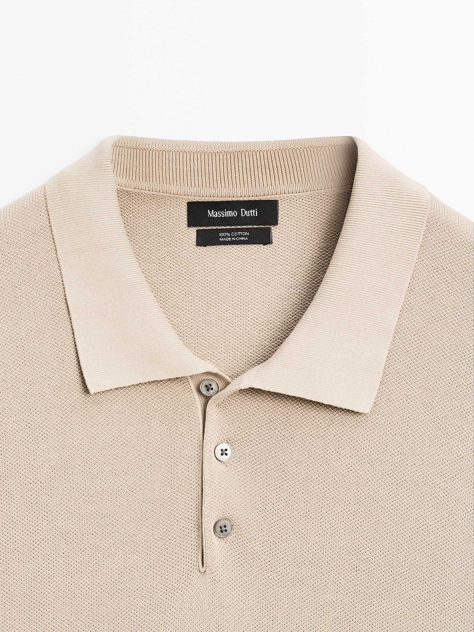 100% cotton textured knit polo shirt Product Image