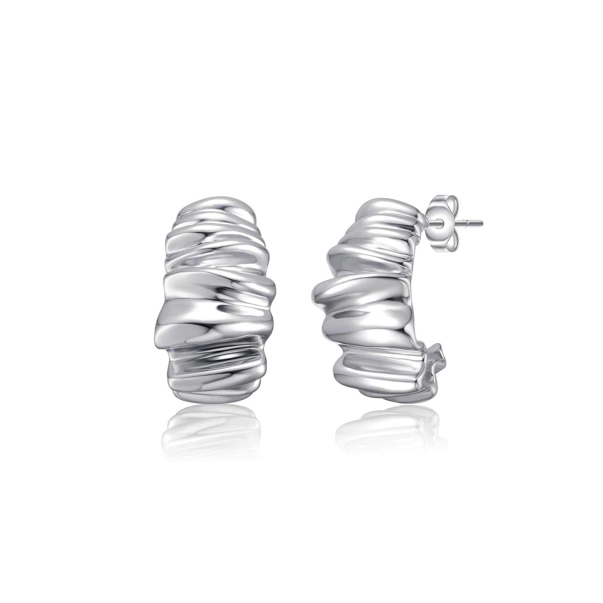 Waffled Wave Chunky Earrings, Womens, Silver Tone Product Image