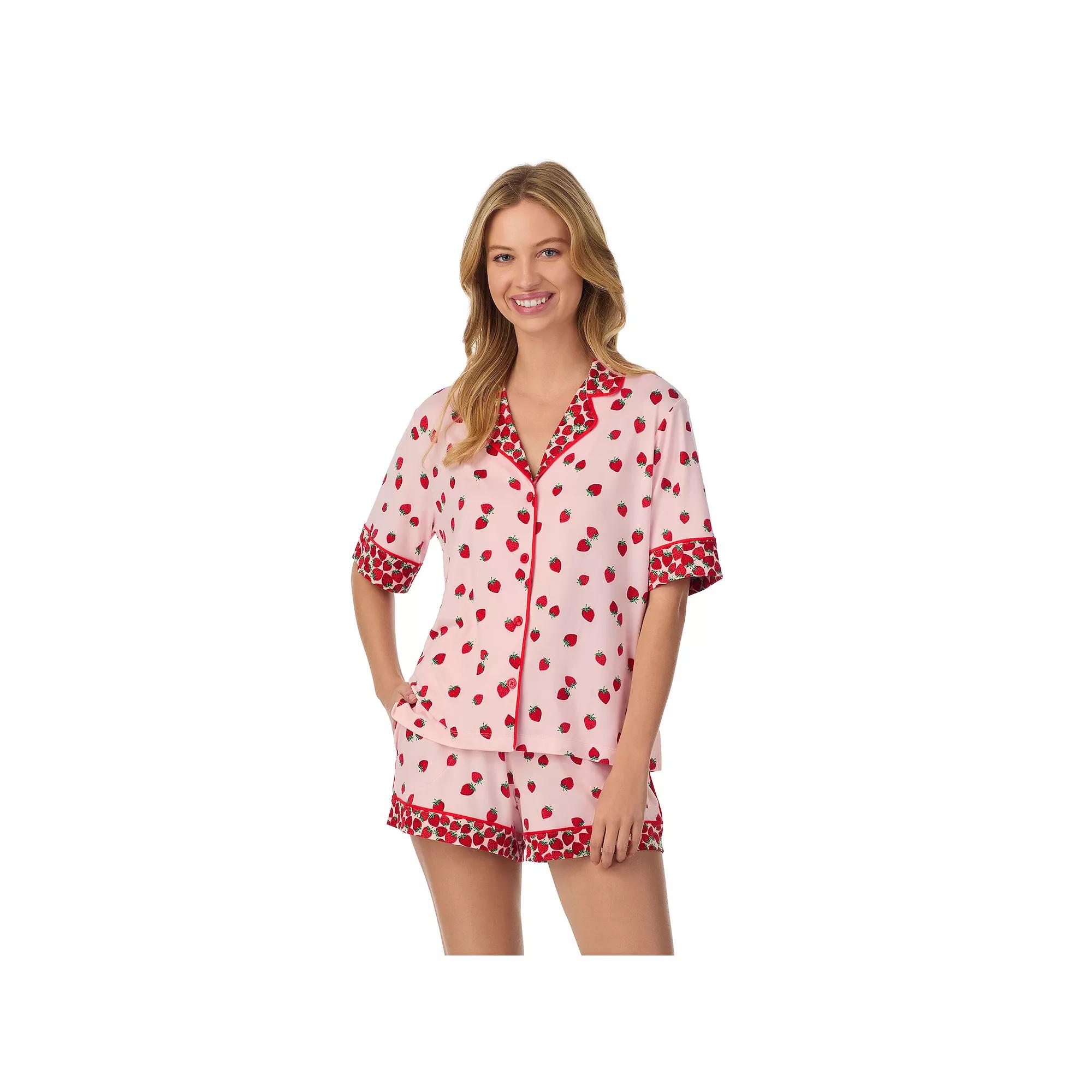 Women's Beauty Sleep Social Short Sleeve Button Front Pajama Top & Pajama Boxer Set, Girl's, Size: XL, Blush Pt Product Image