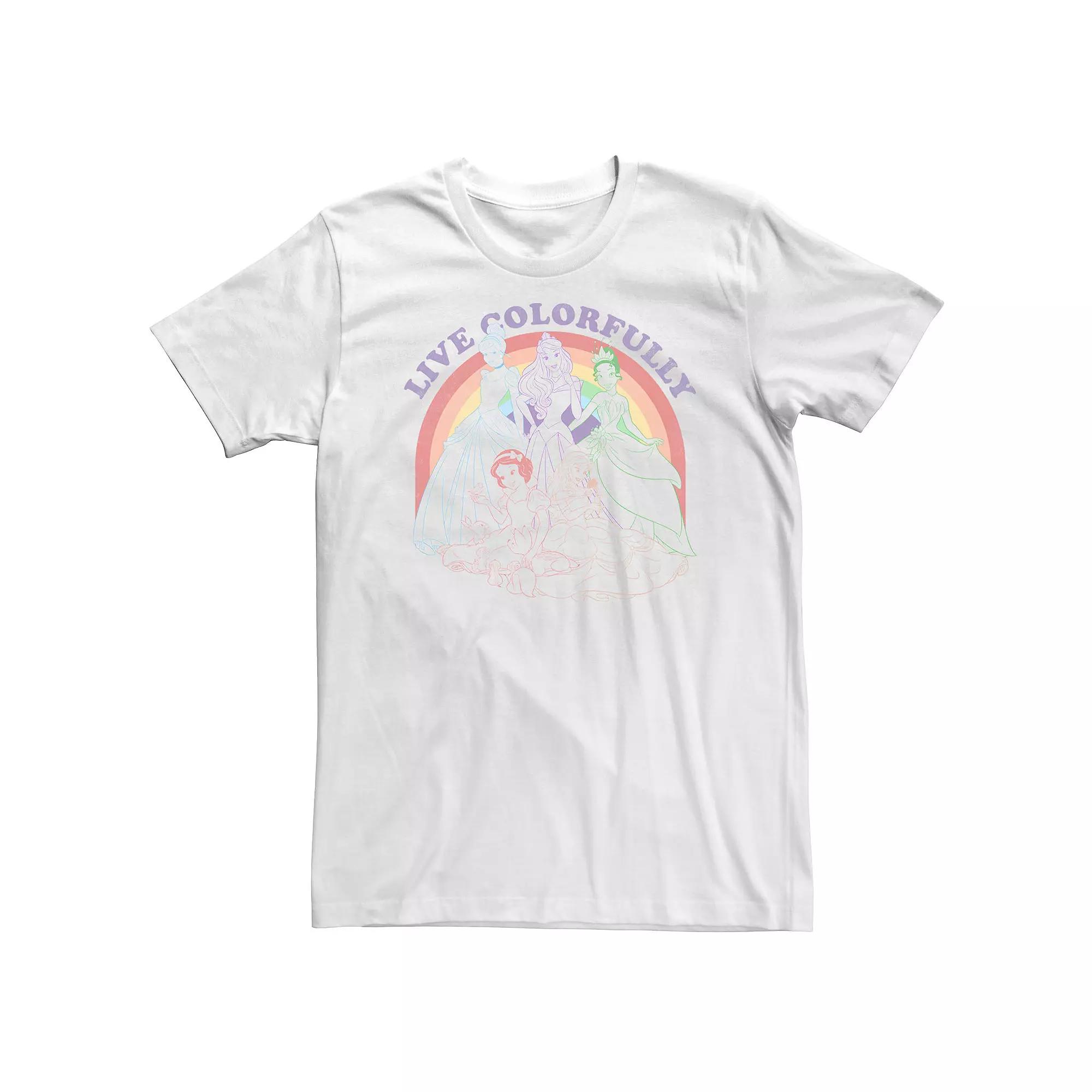 Disney Princess Cinderella, Aurora, Tiana, Snow White & Belle Live Colorfully Rainbow Portrait Big & Tall Graphic Tee, Men's,  Product Image
