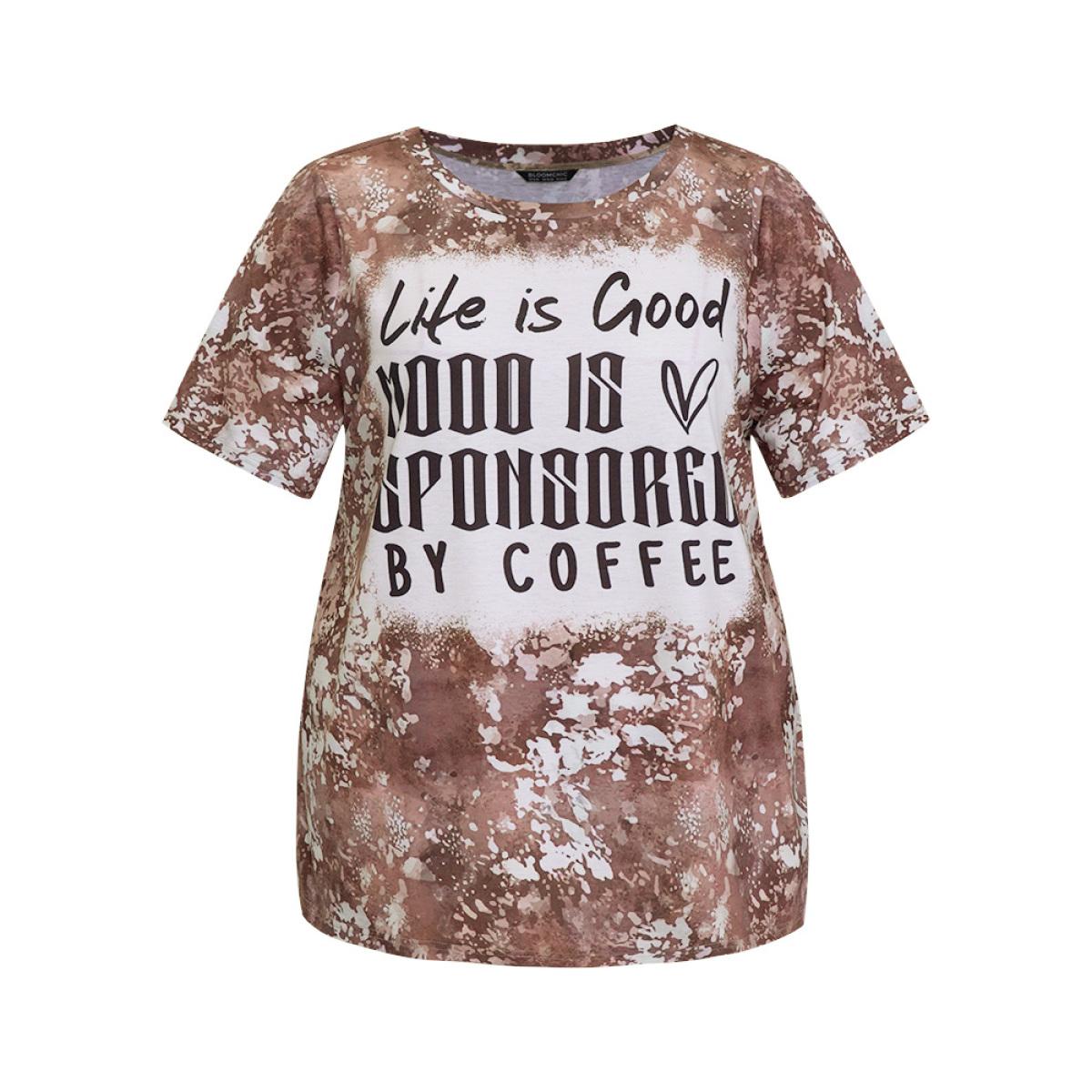 Plus Size Letter Print Contrast Tie Dye Round Neck T-shirt Multicolor Women Casual Printed Letter Dailywear T-shirts BloomChic 14-16/1X Product Image