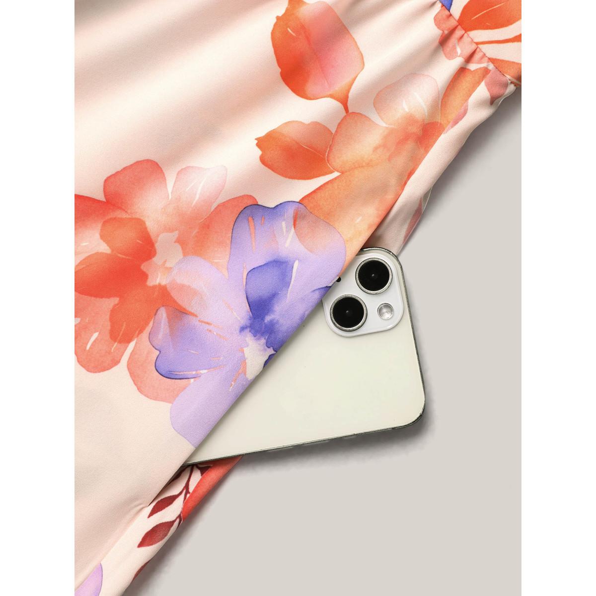 Plus Size Floral Fusion Front-Placket Midi Dress Blush Women Elegant Button V-neck Elbow-length sleeve Curvy BloomChic 22-24/3X Product Image