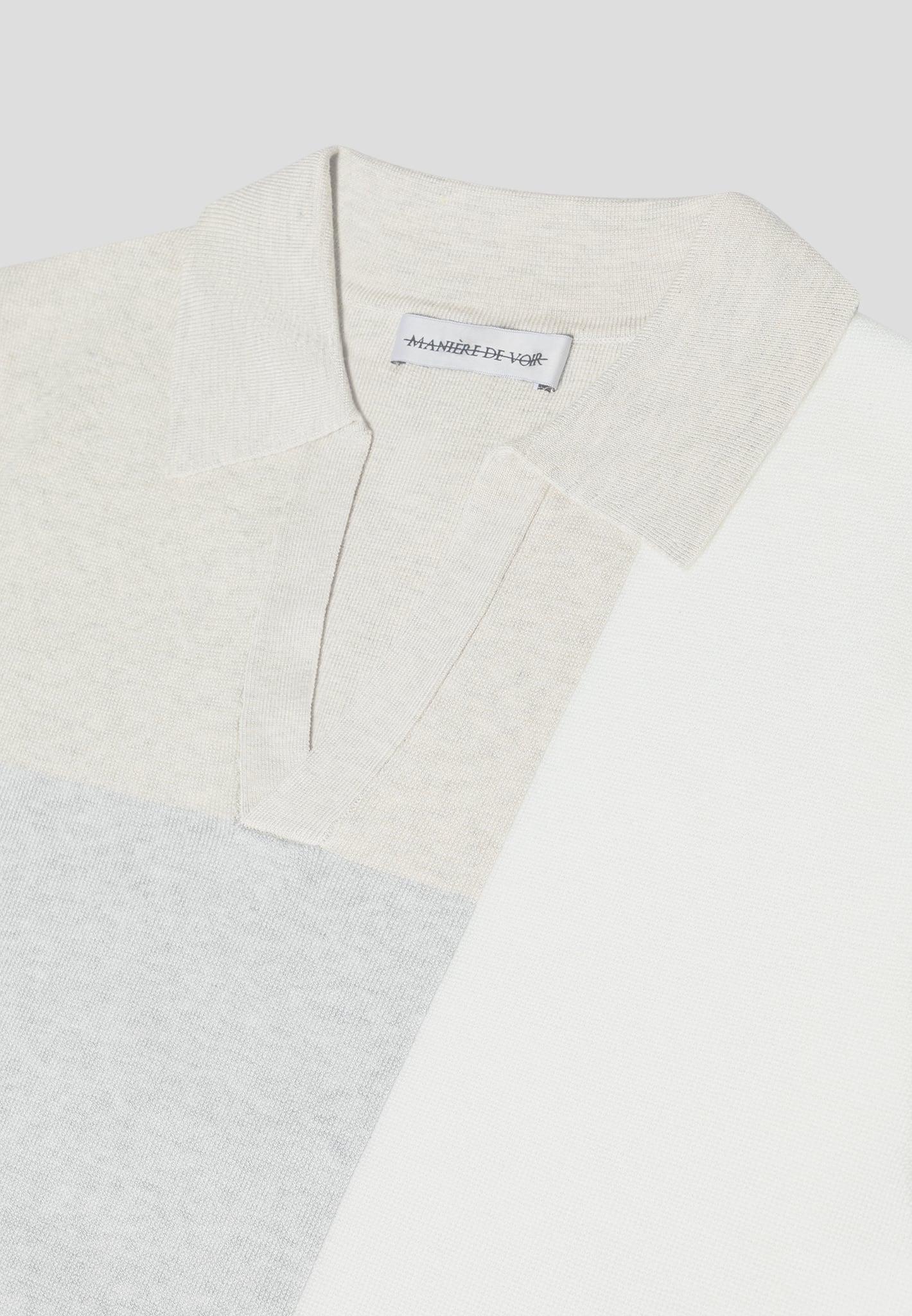 Colour Block Knit Revere Polo Top - Beige/Grey Male Product Image