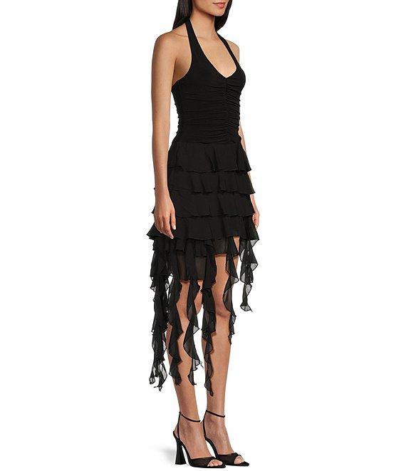 Honey and Rosie Halter Neck Tie Back Corkscrew Skirt Dress Product Image