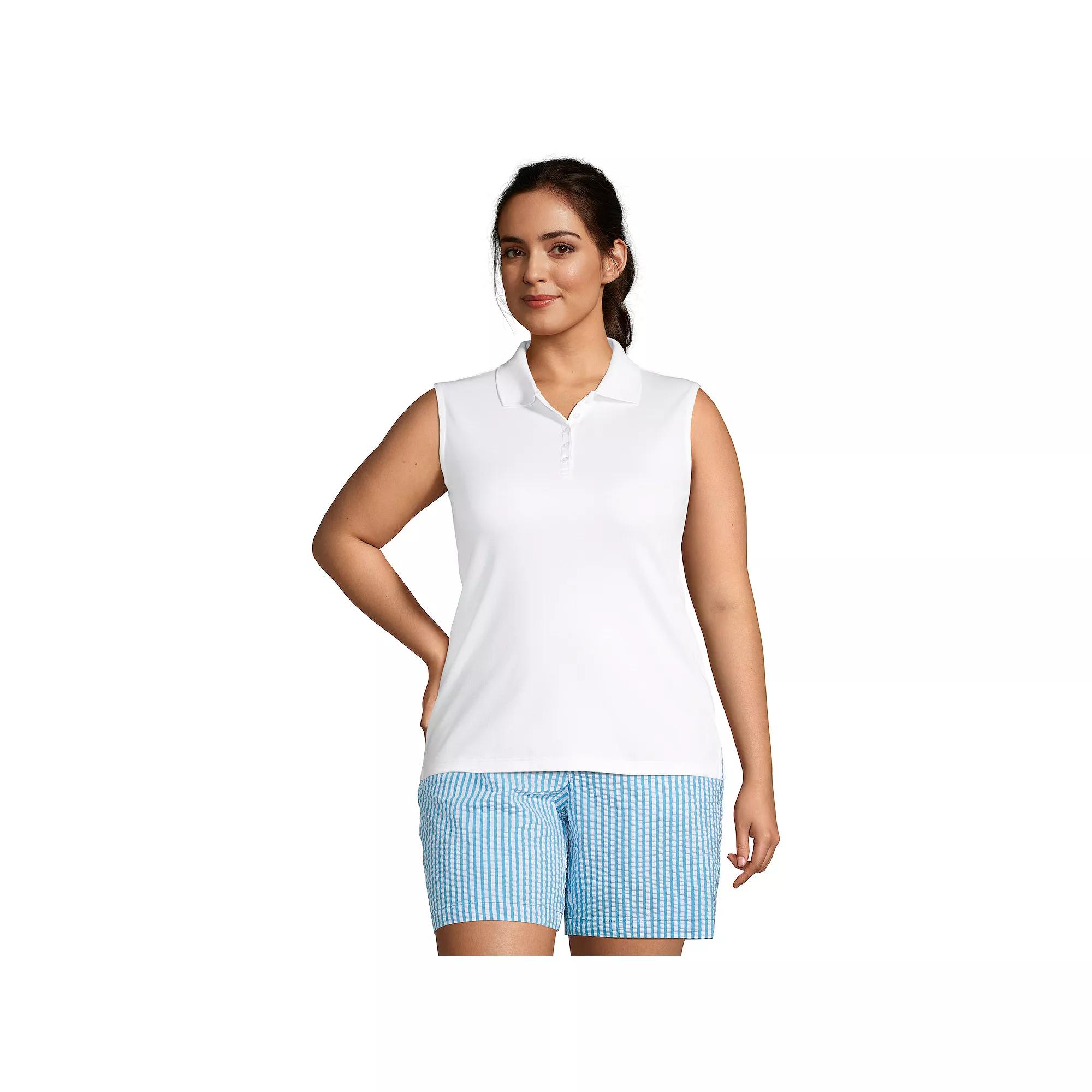 Plus Size Lands' End Sleeveless Supima Cotton Polo Top, Women's, Size: 3XL, Black Product Image