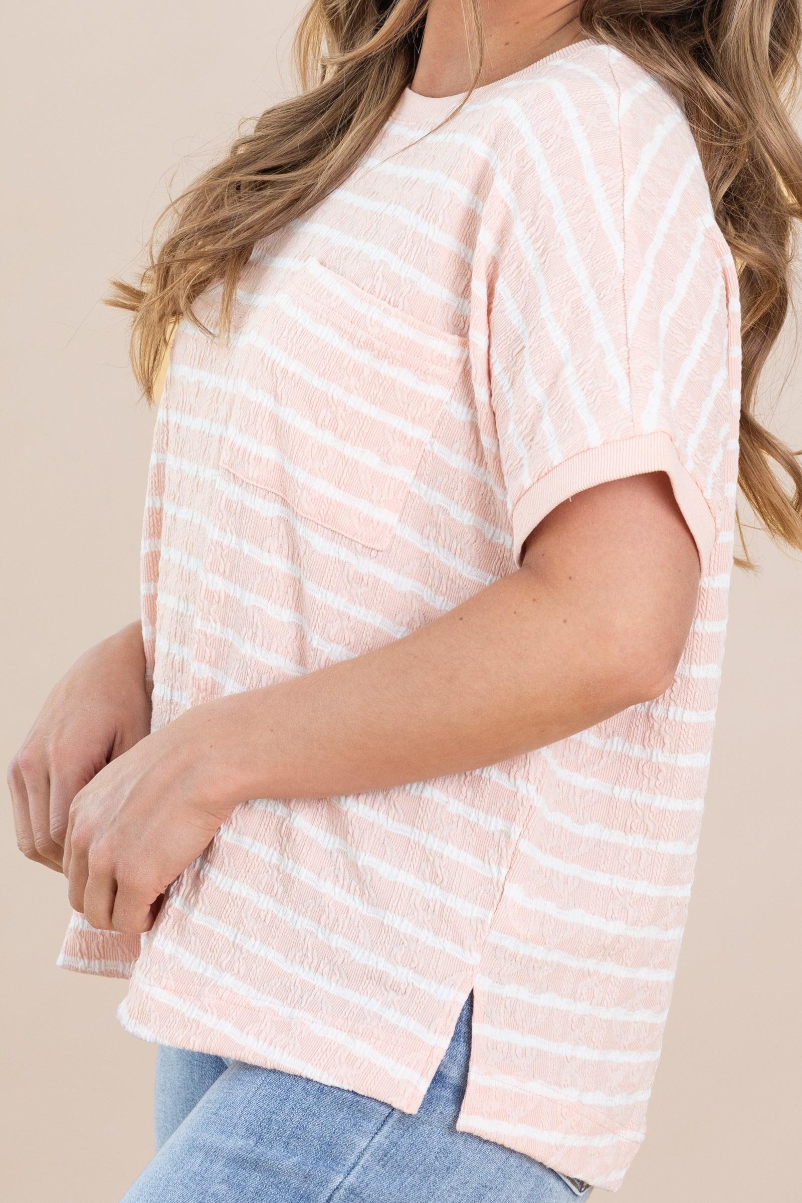 Peach Textured Stripe Knit Top Product Image