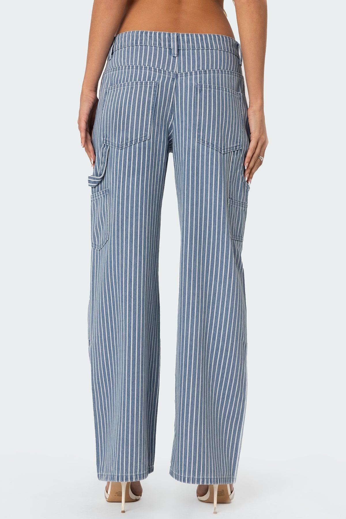 Striped Low Rise Baggy Carpenter Jeans Product Image