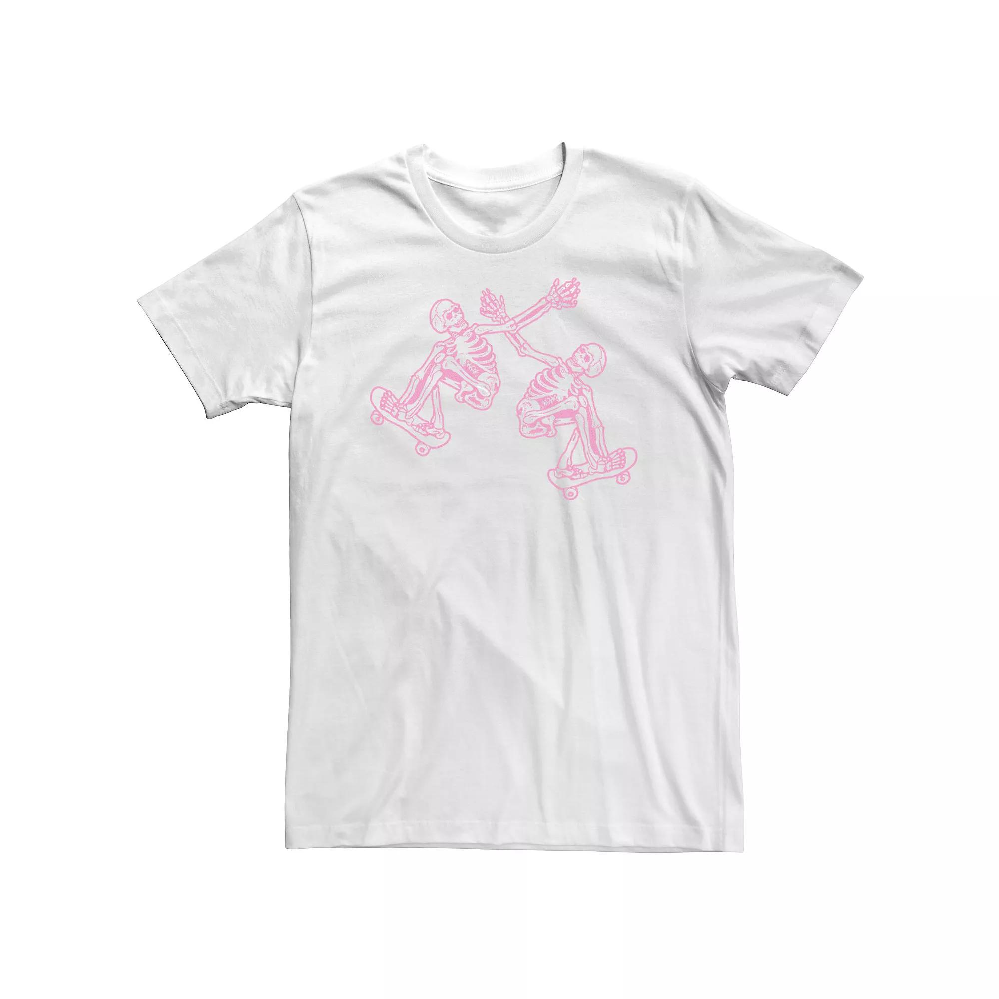 Big & Tall Trendy Pink Skateboarding Skeletons Tee, Men's, Size: XXL Tall, White Product Image