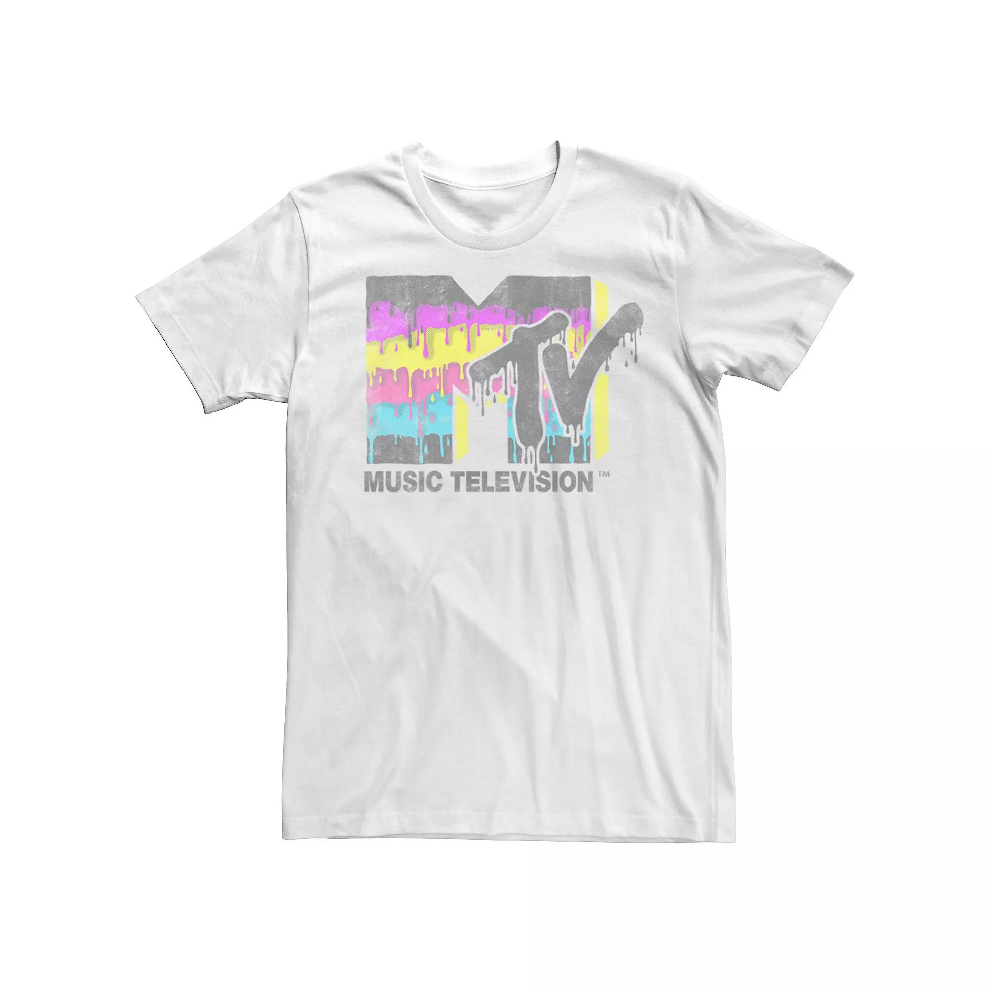 Men's MTV Layered Paint Drip Vintage Logo Short Sleeve Tee,  Product Image
