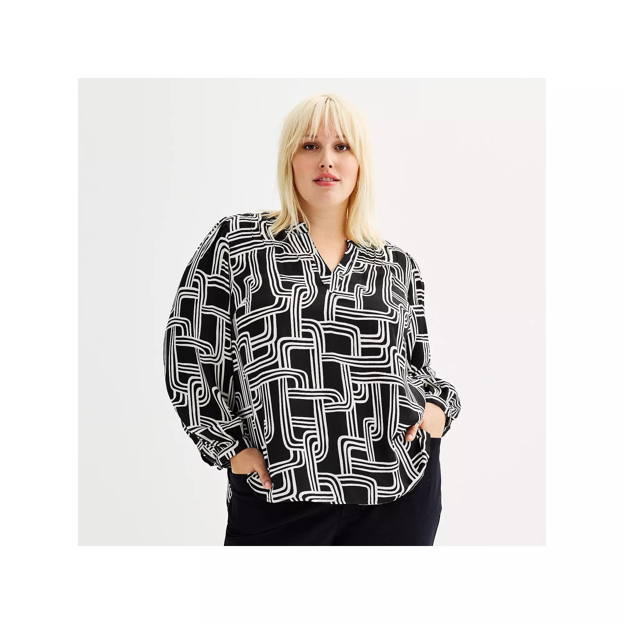 Plus Size Nine West Y-Neck Pintuck Satin Blouse, Women's, Size: 0X, Black Small Relinks Product Image