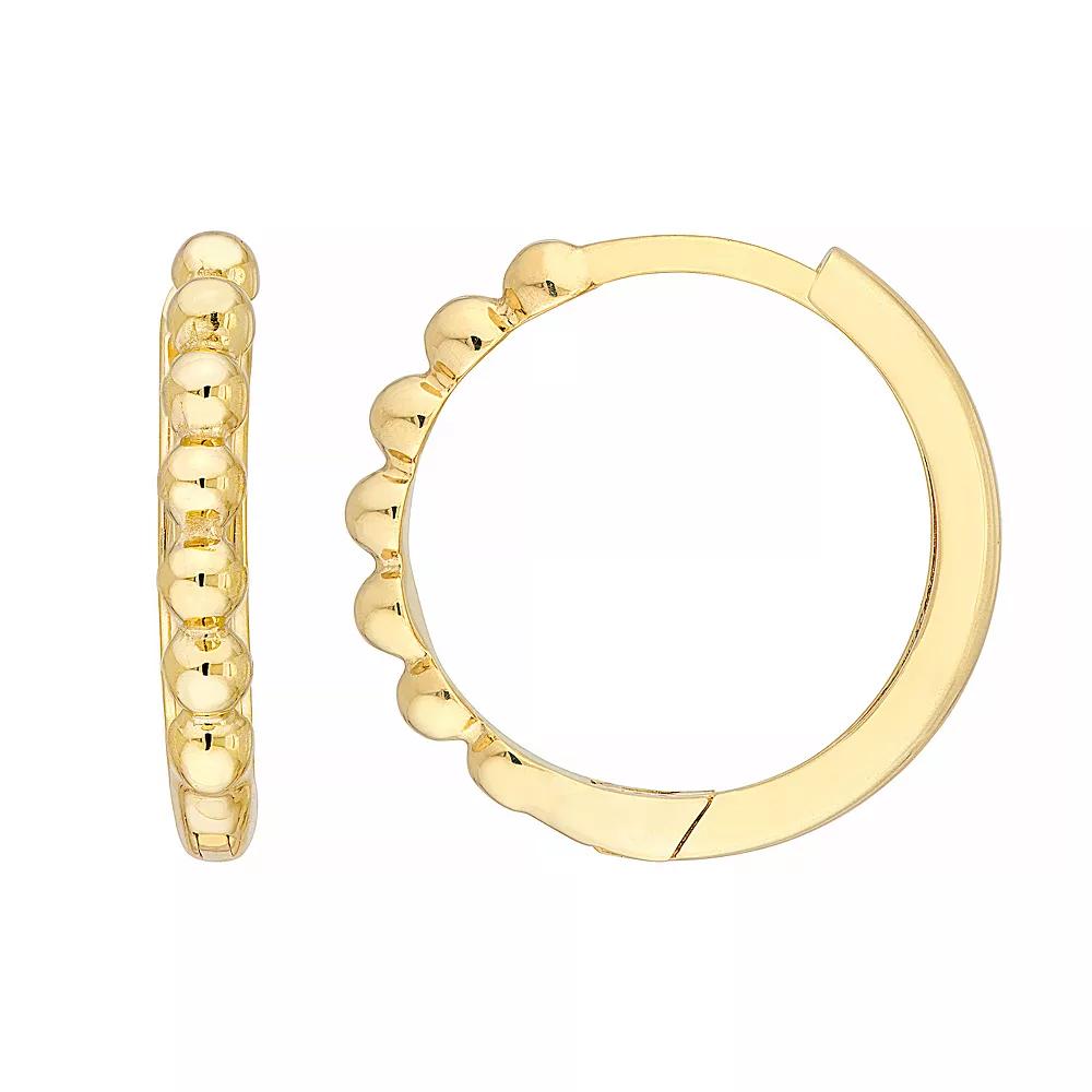 14k Gold Beaded Huggie Hoop Earrings, Women's Product Image
