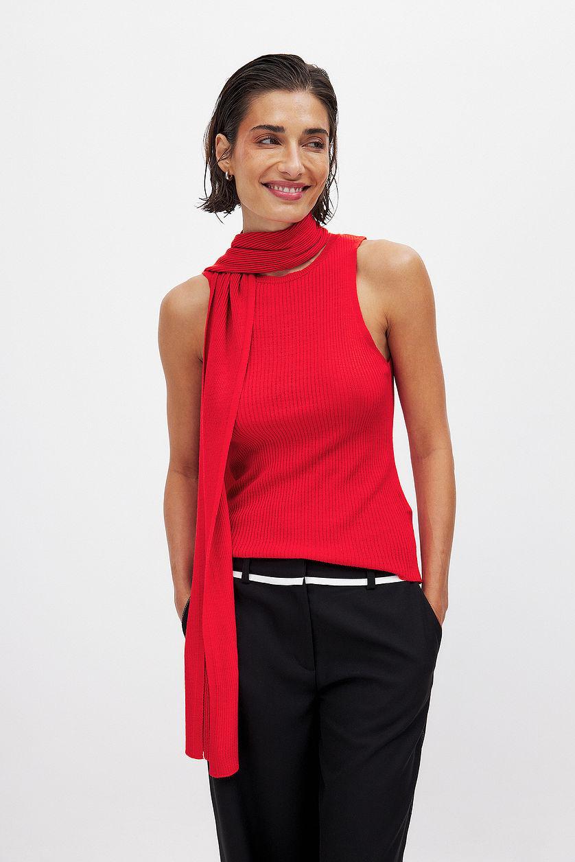 Knitted Scarf Detail Top Product Image