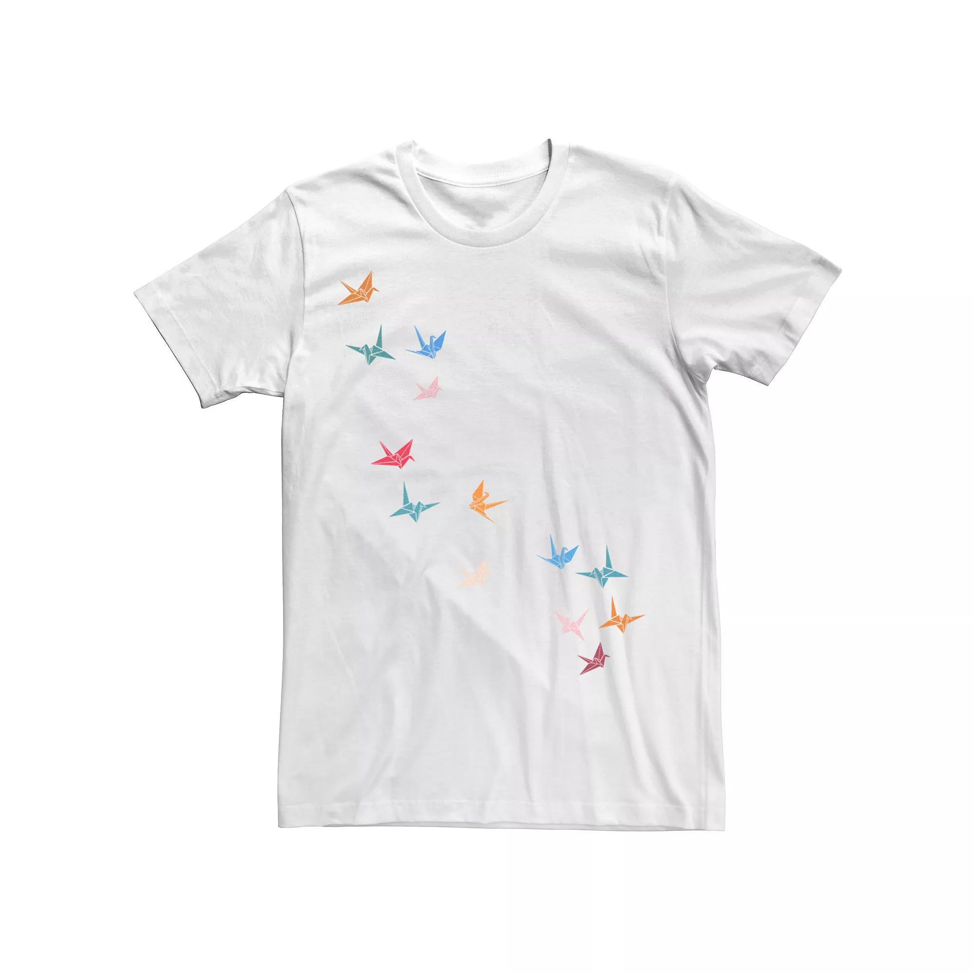 Men's Flying Paper Cranes Birds Graphic Tee, Size: Small, White Product Image