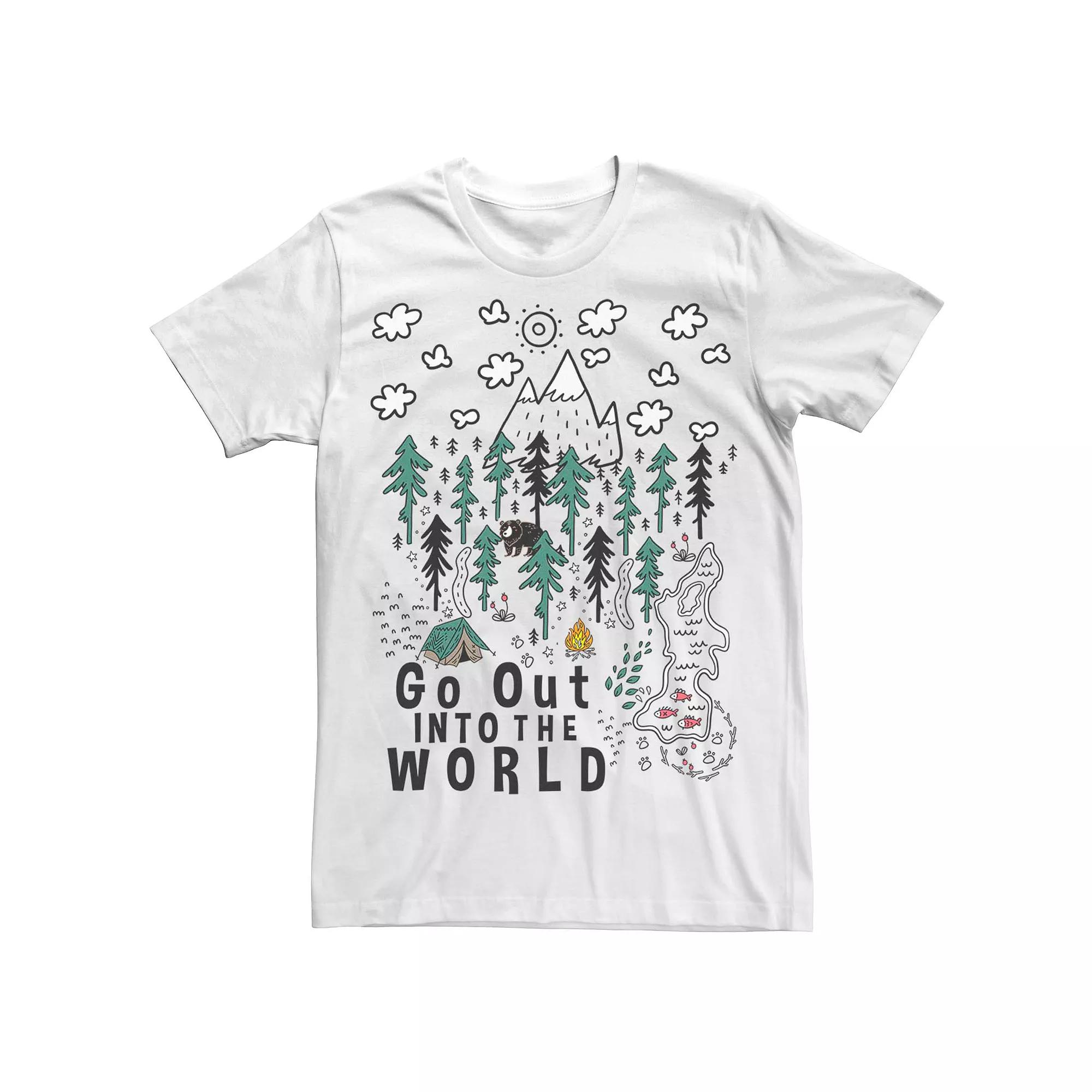 Men's Go Out Into The World Doodled Nature Tee, Size: XL, White Product Image