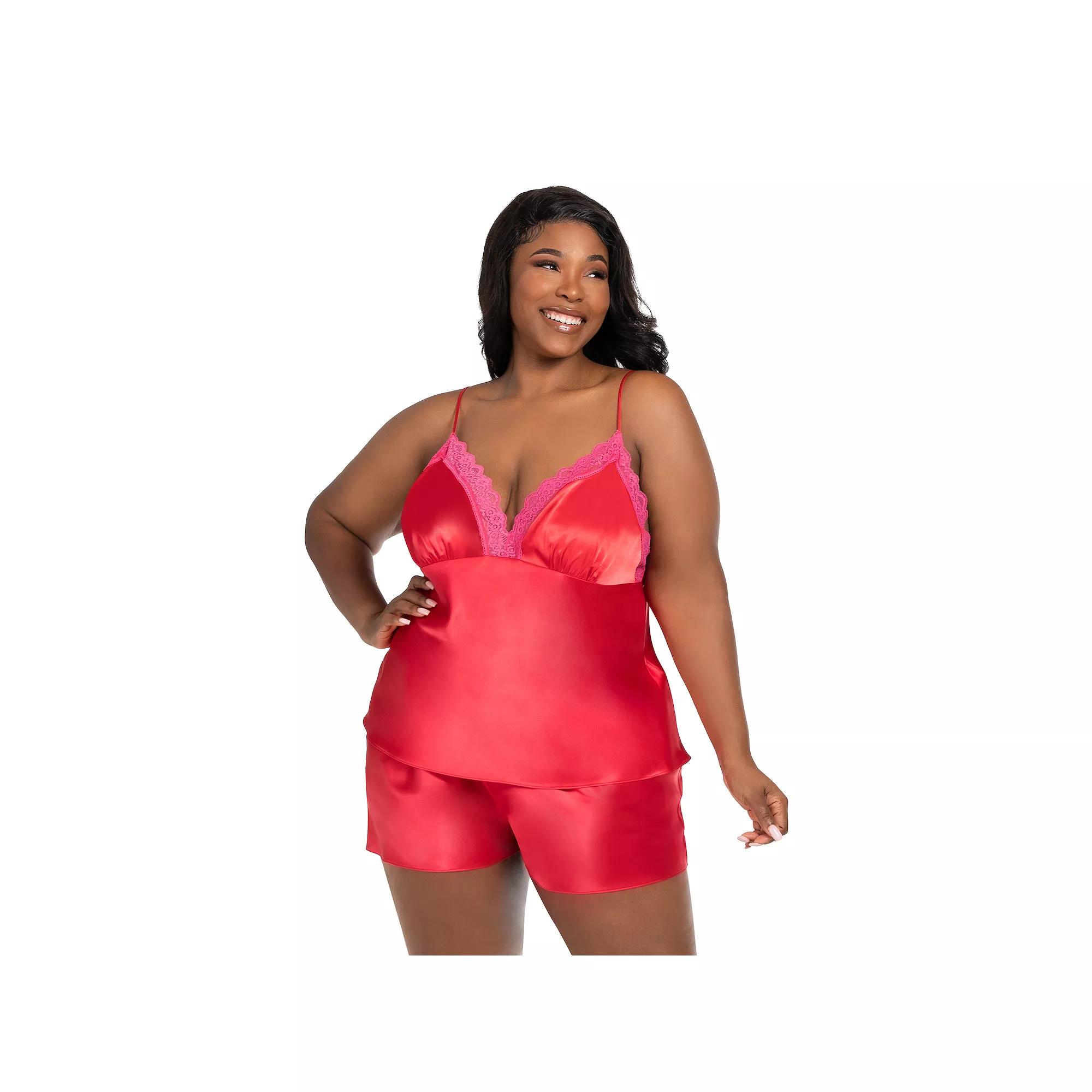 Plus Size Lilac+London 2-Piece Pajama Cami Top & Pajama Shorts Set, Women's, Size: 3XL, Solid Red Product Image