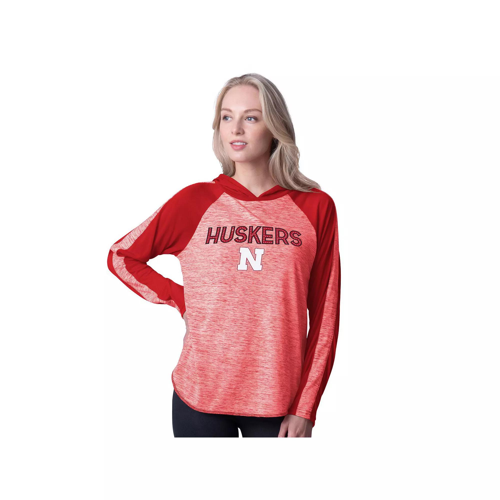 Women's G-III 4Her by Carl Banks Scarlet Nebraska Huskers Underdog Bling Raglan Long Sleeve Hoodie T-Shirt, Size: Small, Red Product Image