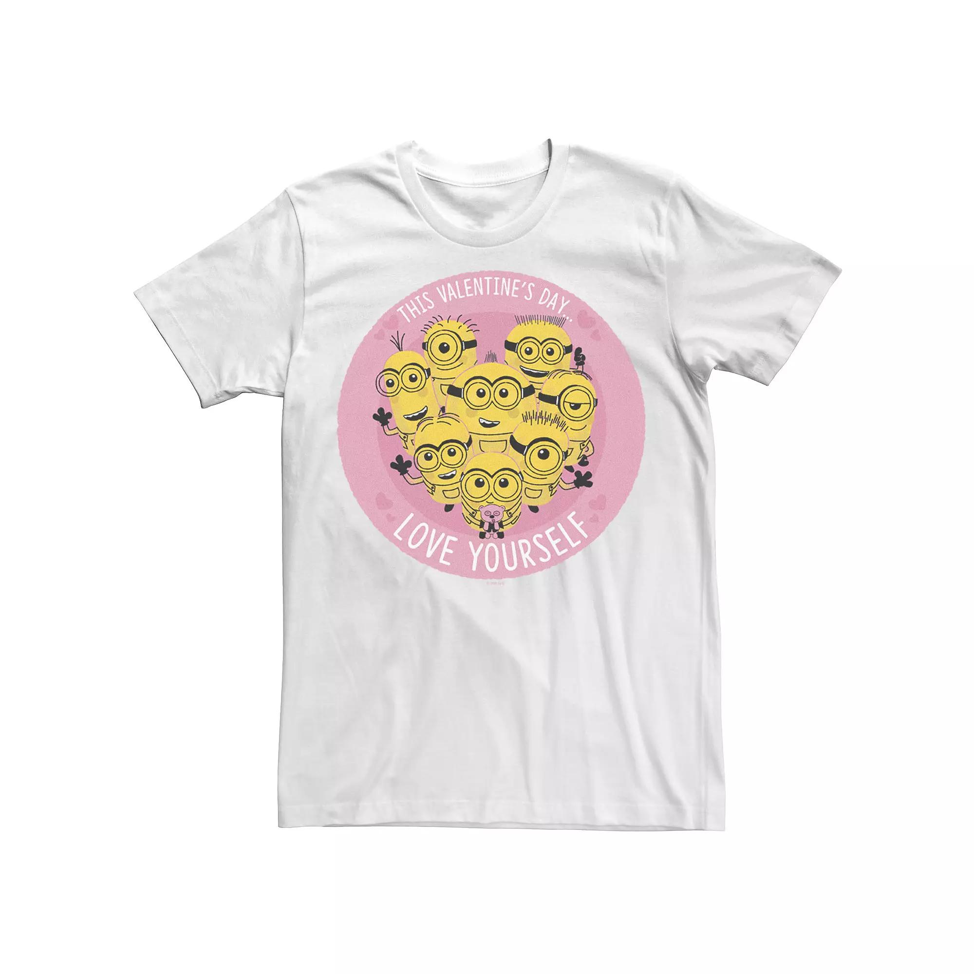 Men's Minions This Valentine's Day Love Yourself Group Shot Tee, Size: XL, White Product Image