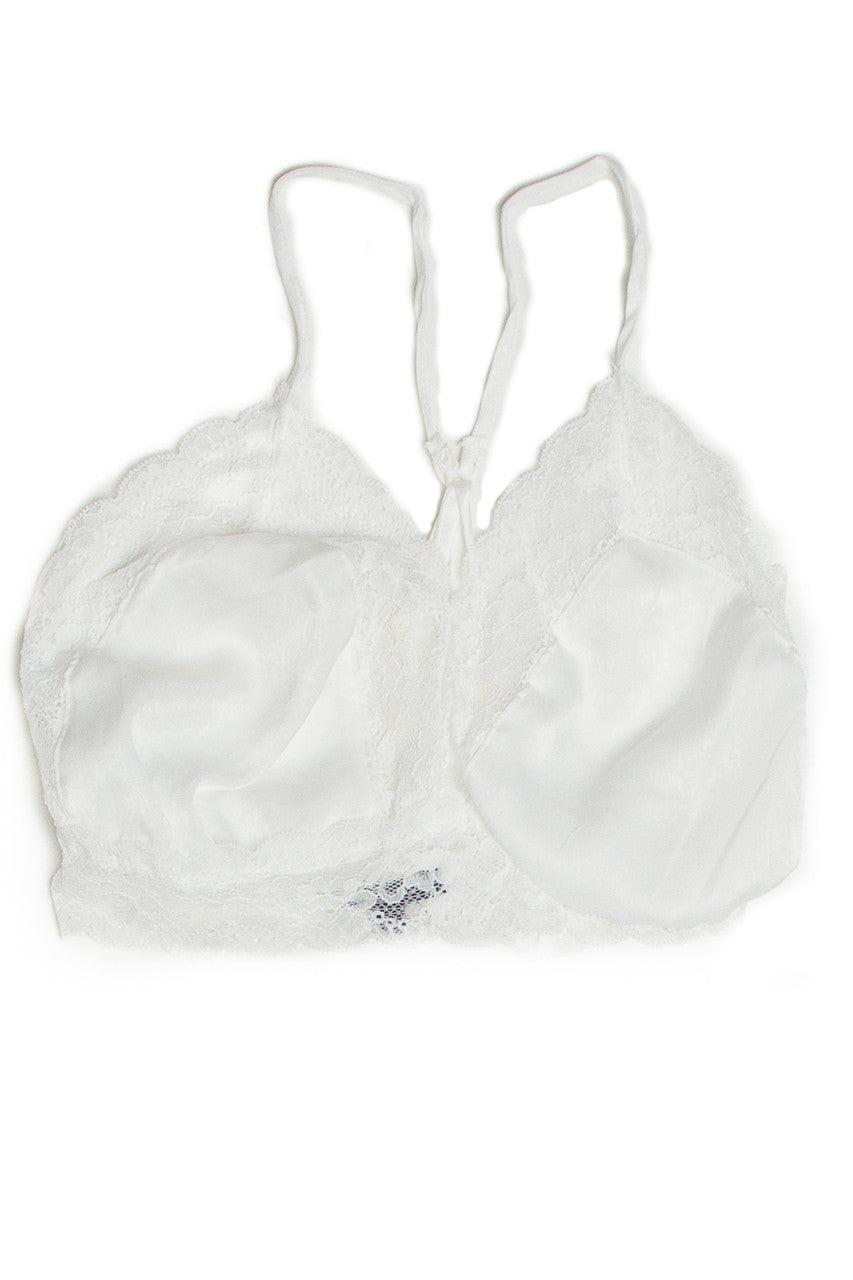 White 90's Satin Lace Bralette Product Image