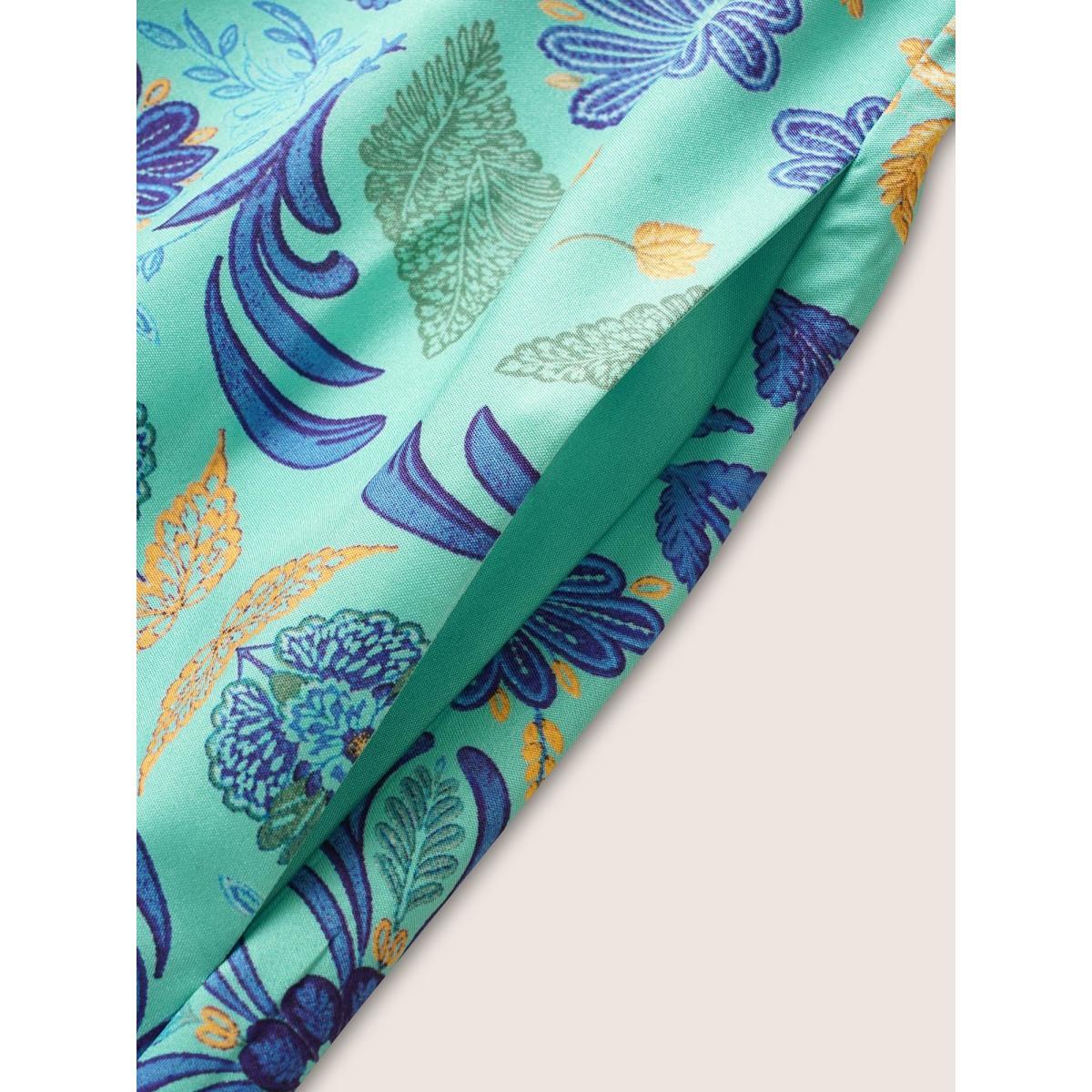 Plus Size Surplice Neck Boho Print Ruffles Shirred Dress Mint Women Resort Overlapping Overlap Collar Cap Sleeve Curvy BloomChic 22-24/3X Product Image