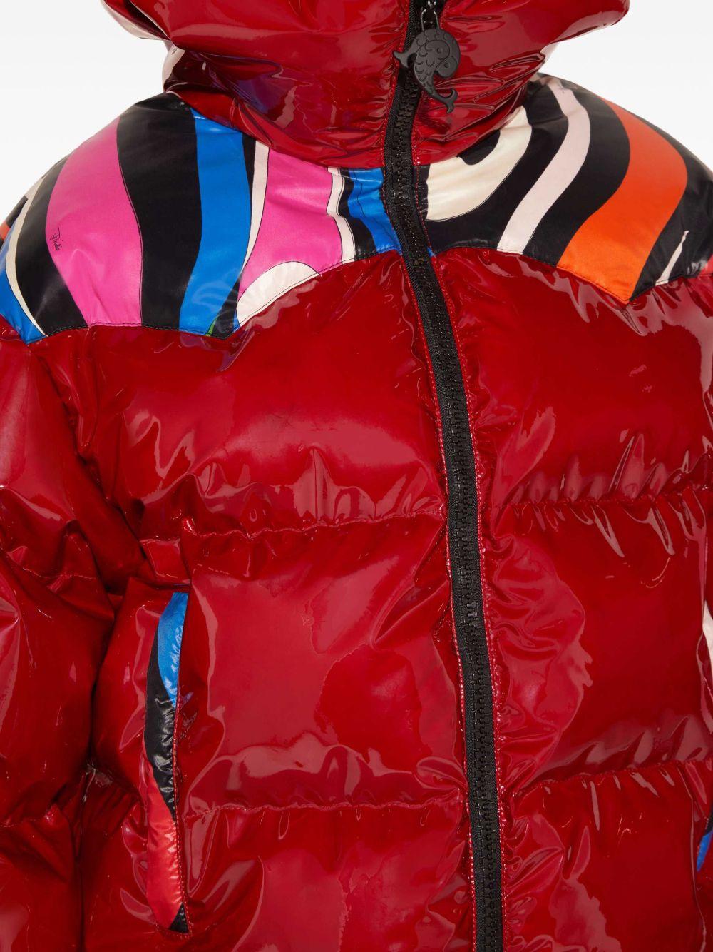 abstract-panelling hooded puffer jacket Product Image