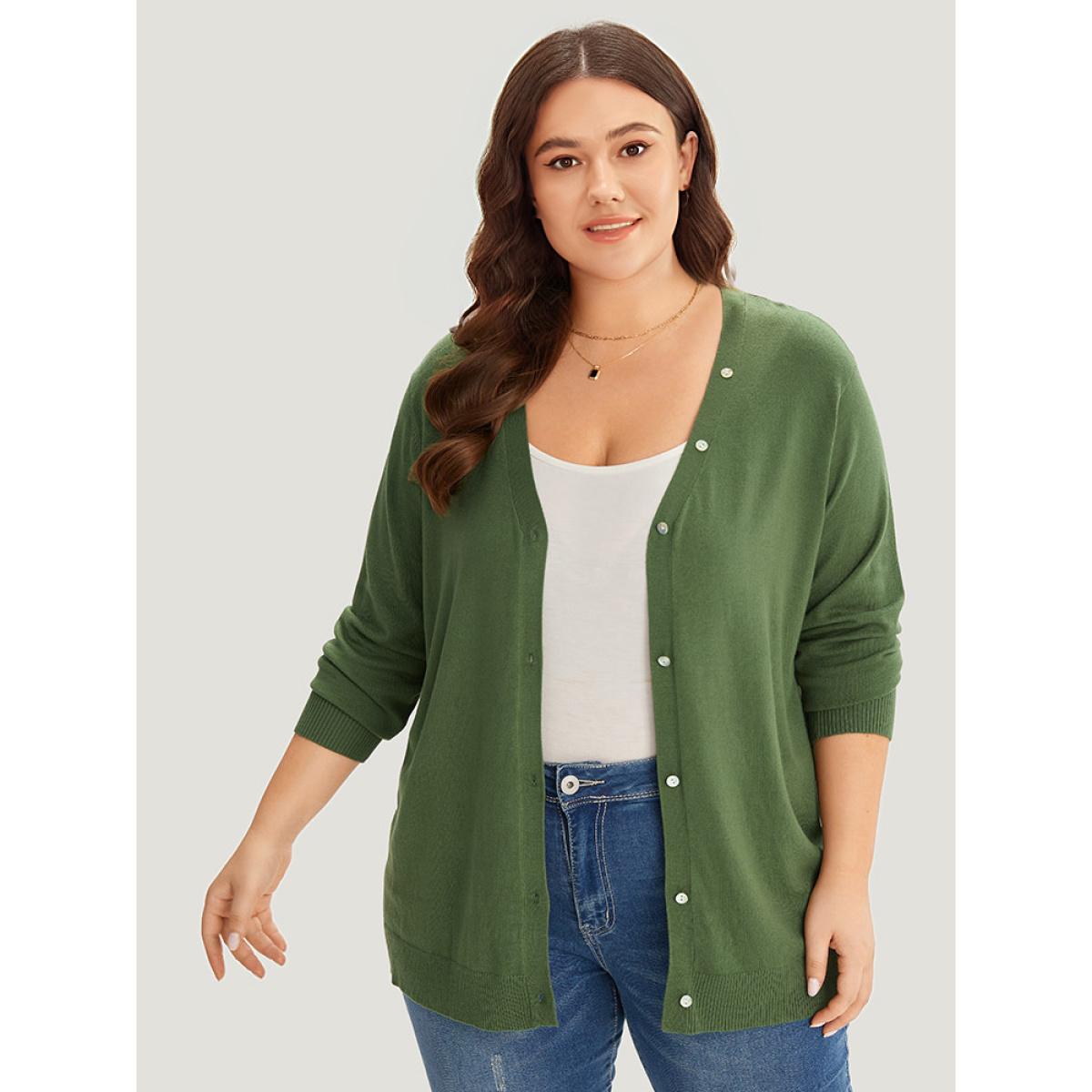 Plus Size Supersoft Essentials Plain Button Detail Very Stretchy Cardigan Moss Women Casual Loose Long Sleeve Everyday Cardigans BloomChic 14-16/1X Product Image