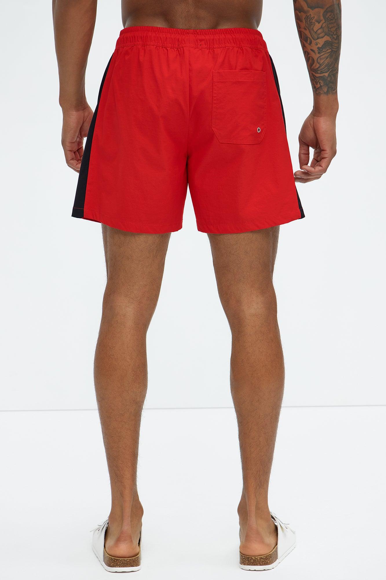 Contrast On The Side Swim Mid Trunk - Red/combo Product Image