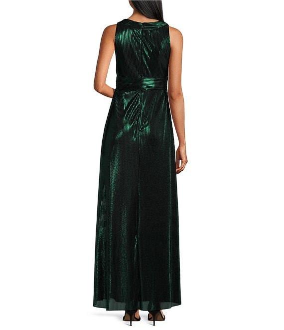 Marina Halter V-Neck Sleeveless Foil Pleated Gown Product Image