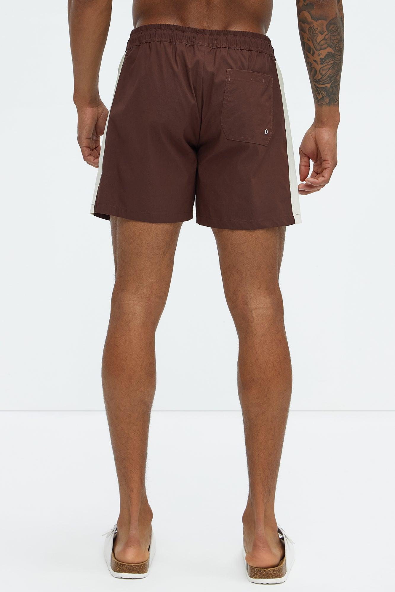 Contrast On The Side Swim Mid Trunk - Brown/combo Product Image