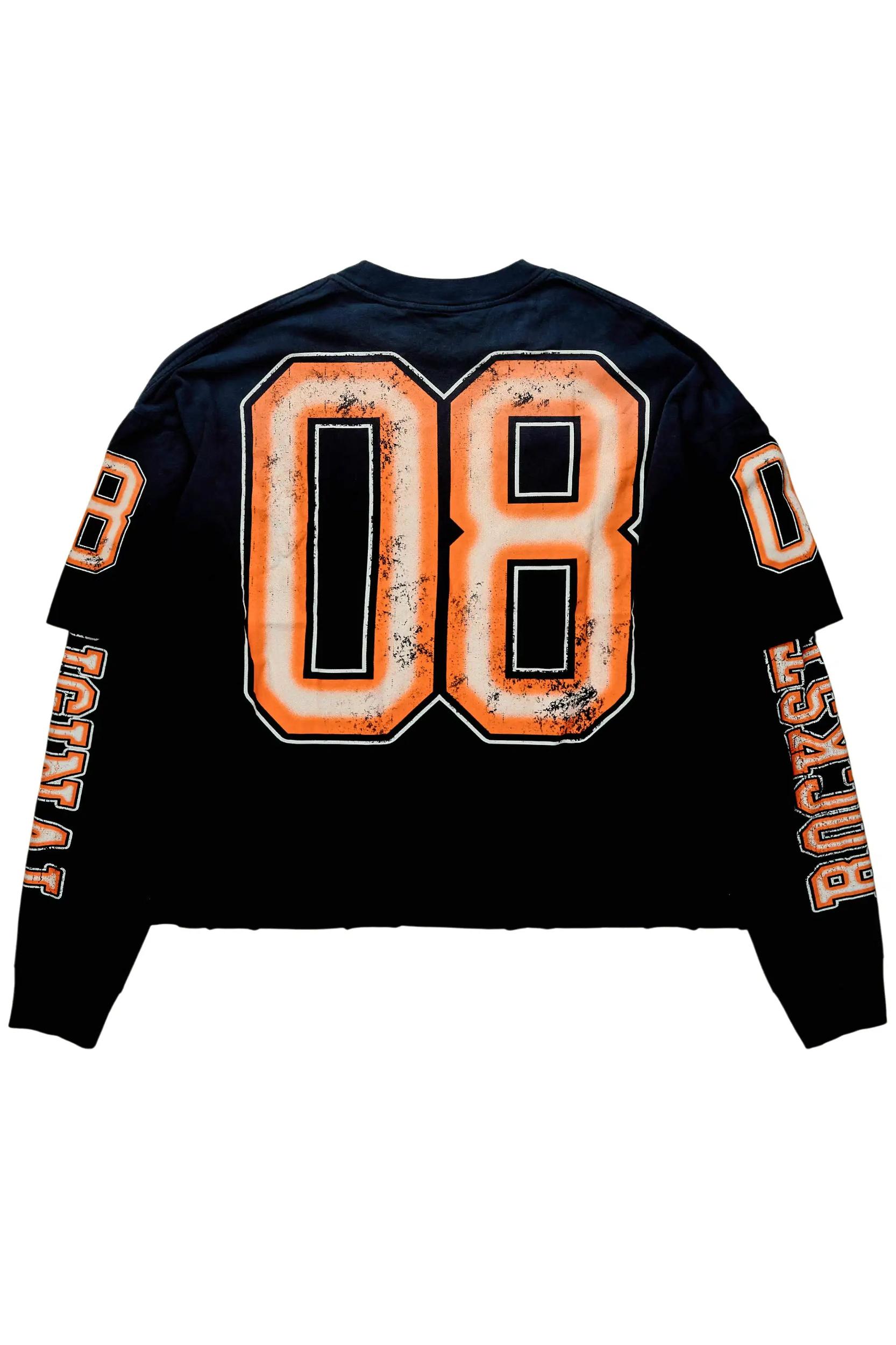 Fields Black/Orange Double Layer Long Sleeve Graphic T-Shirt Male Product Image