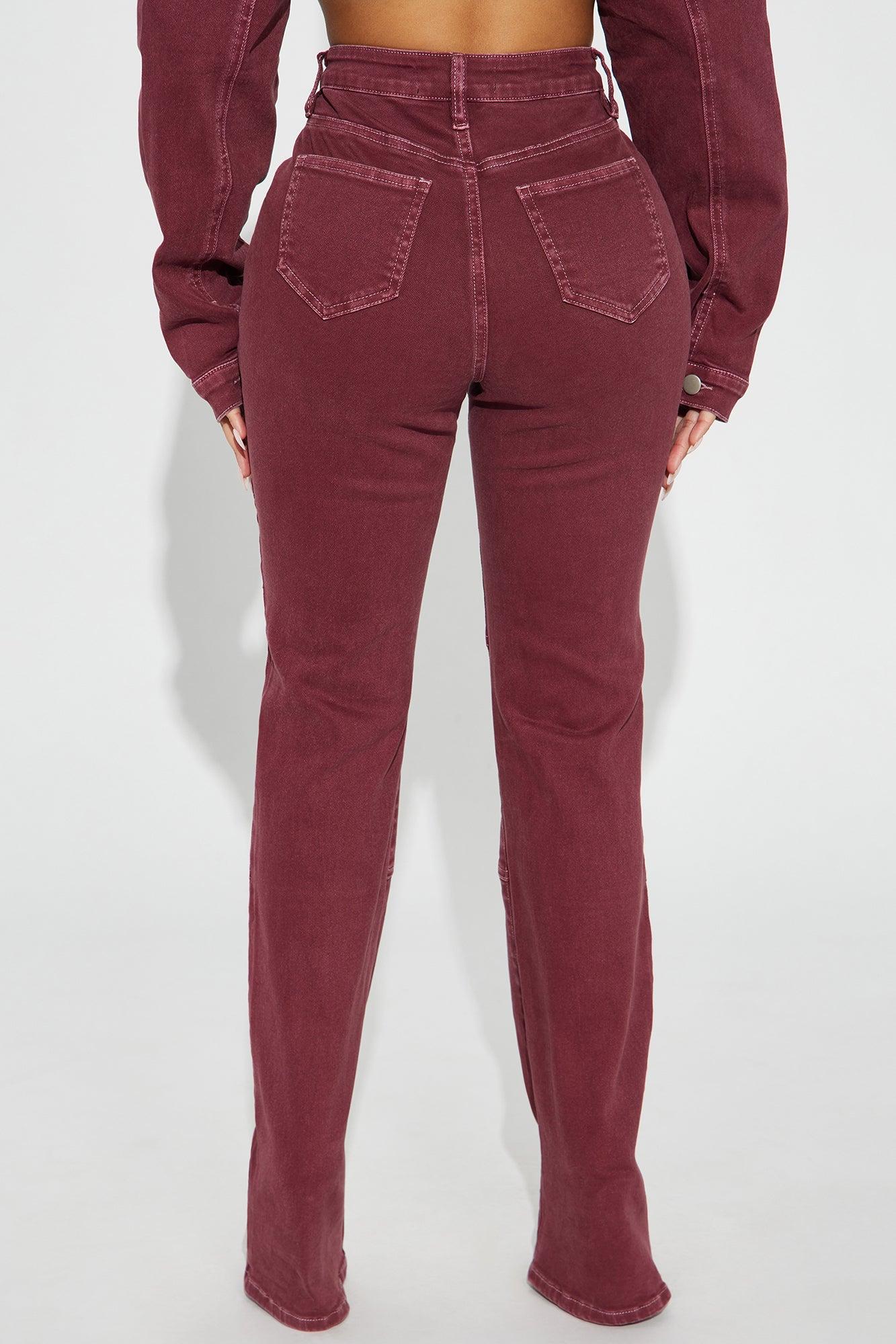 Bordeaux Lace Up Bootcut Jeans - Wine Product Image