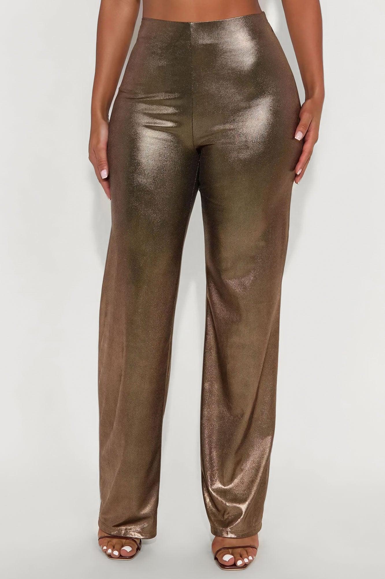 Show Stopper Metallic Wide Leg Pant 31″ - Rose Gold Female Product Image