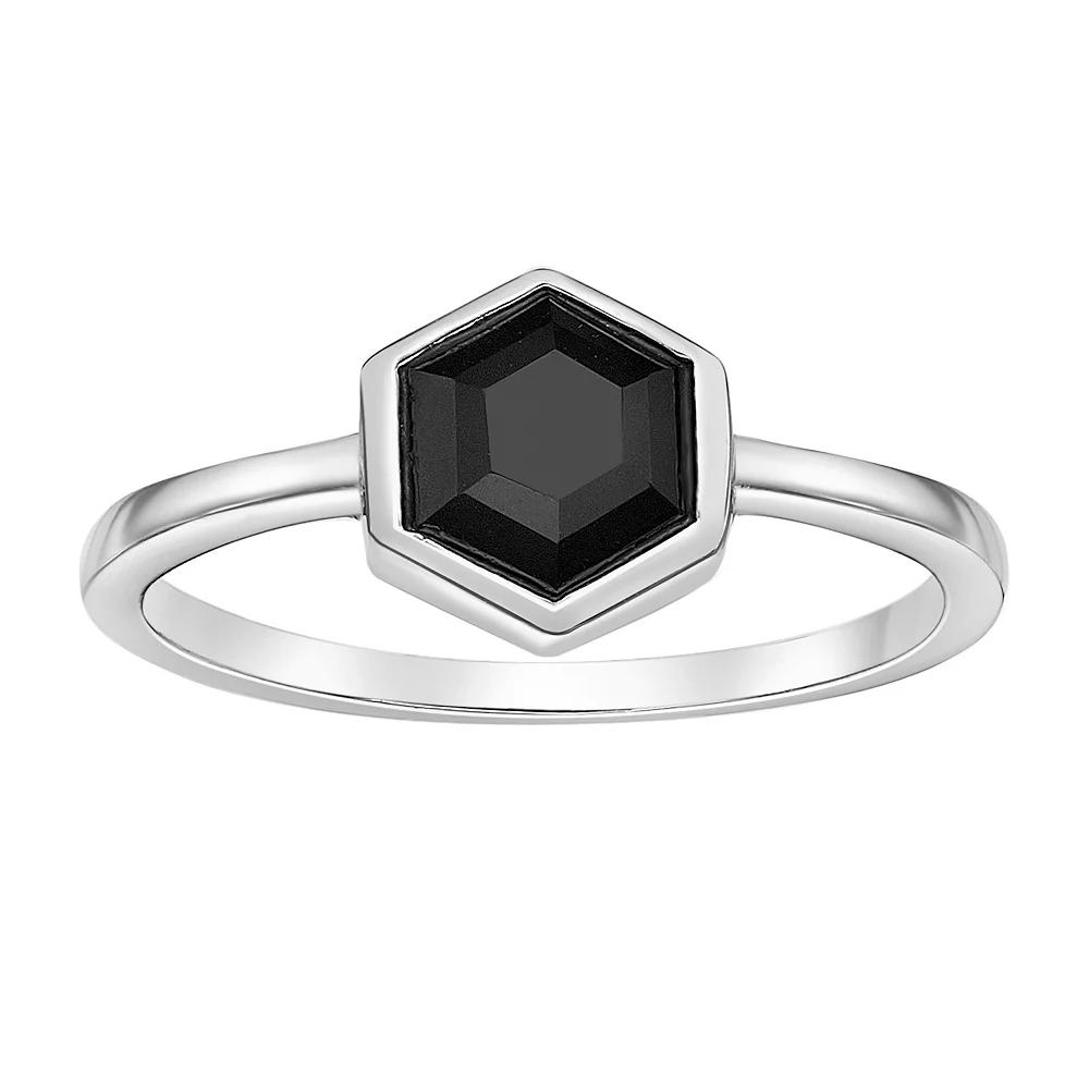 Gemminded Sterling Silver Black Onyx Hexagon Ring, Women's, Size: 5 Product Image