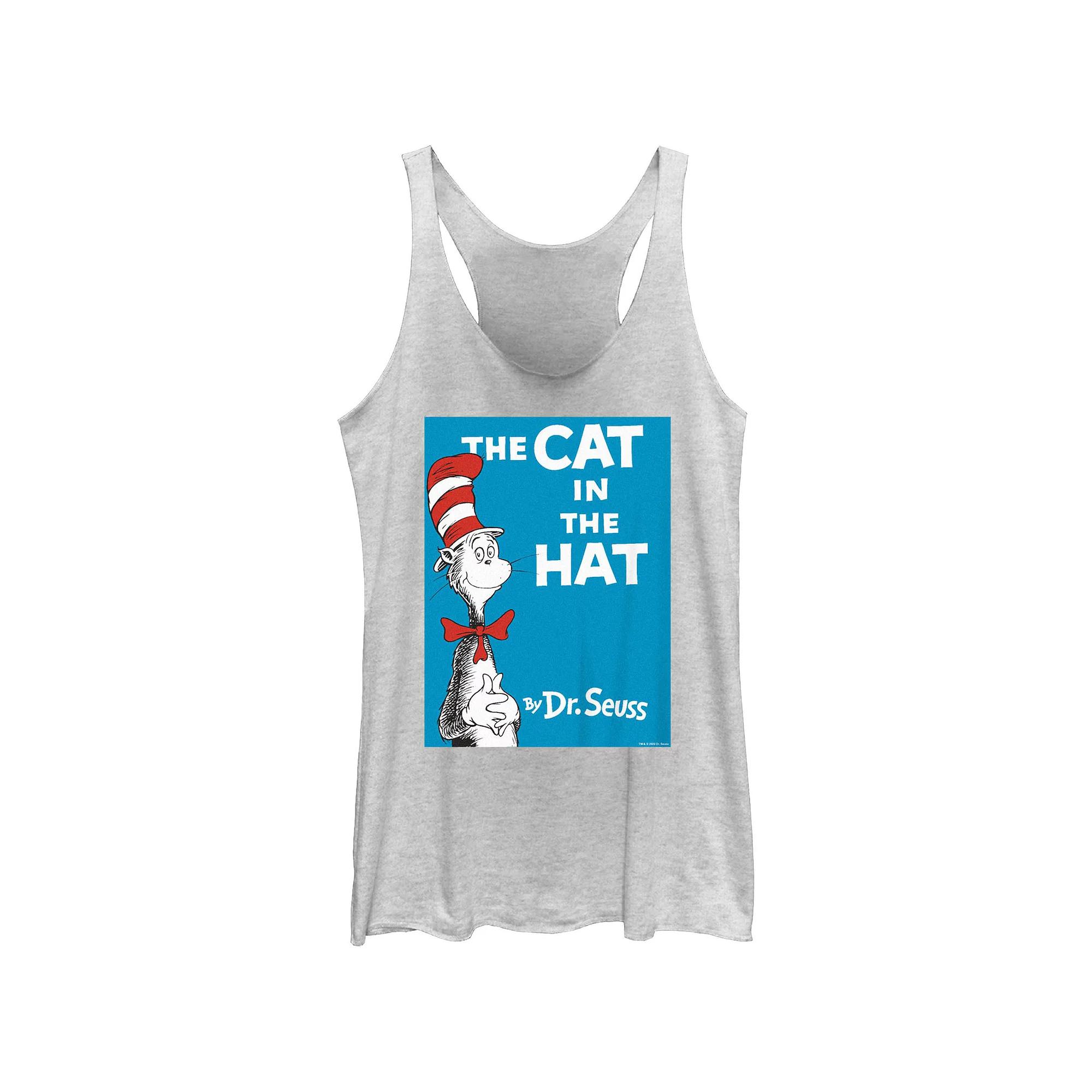 Juniors' Dr. Seuss The Cat In The Hat Book Cover Racerback Tank Top, Girl's, Size: XL, White Grey Product Image