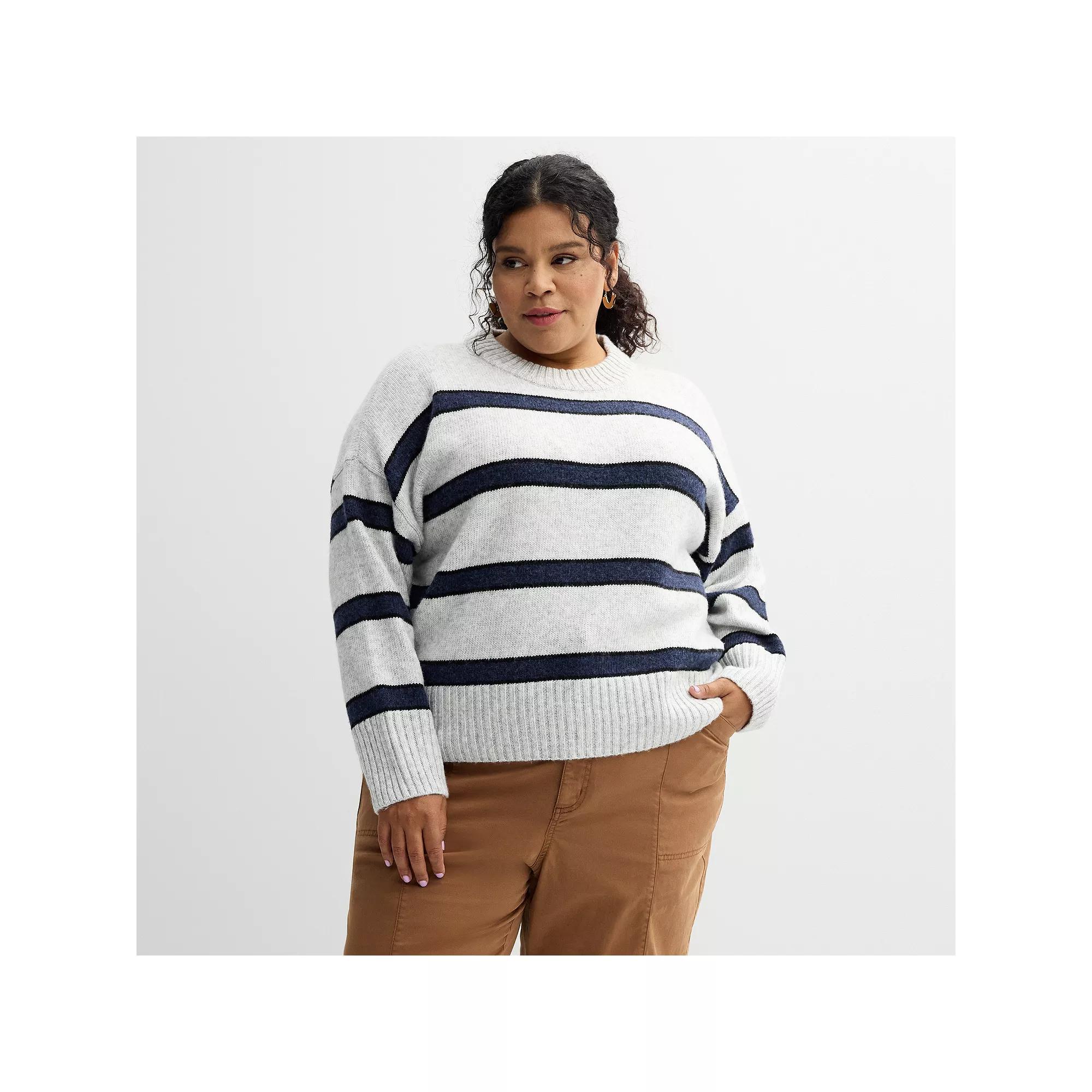Plus Size Sonoma Goods For Life® Classic Sweater, Women's, Size: 3XL, Dark Grey Stripe Product Image