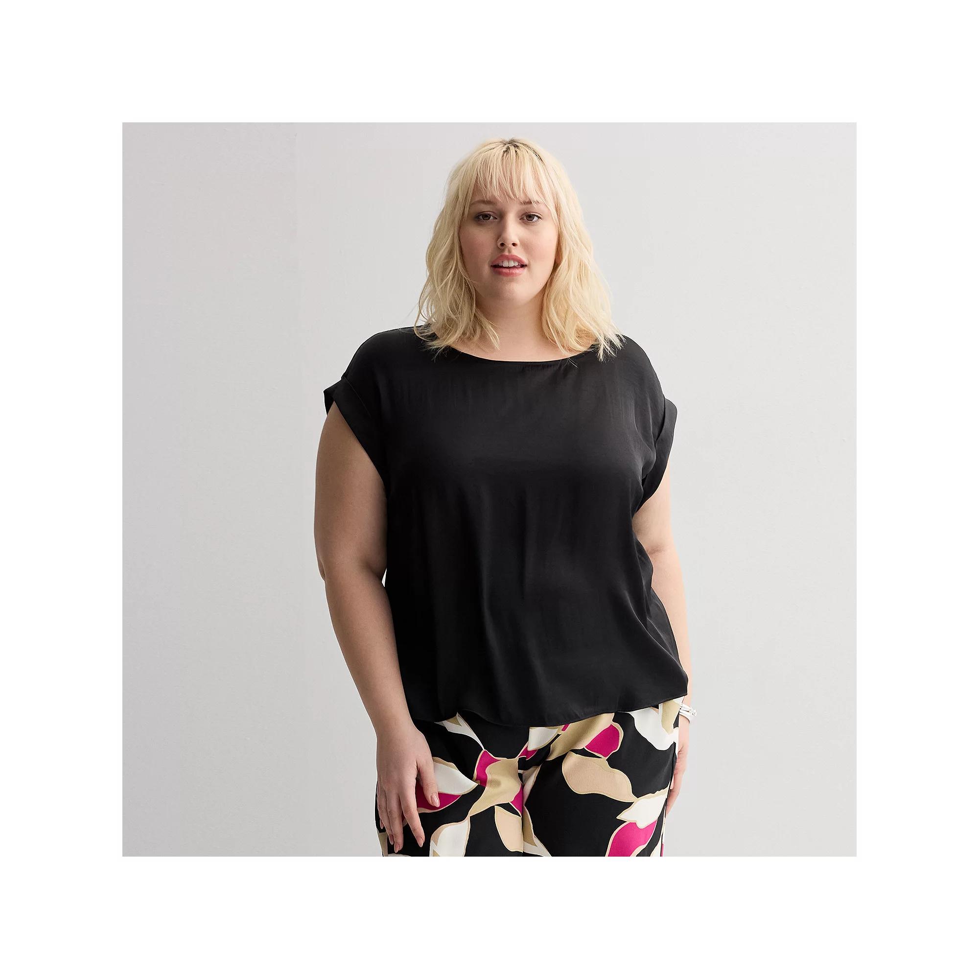 Plus Size Nine West Short Sleeve Silky Tee, Women's, Size: 4XL, Black Product Image